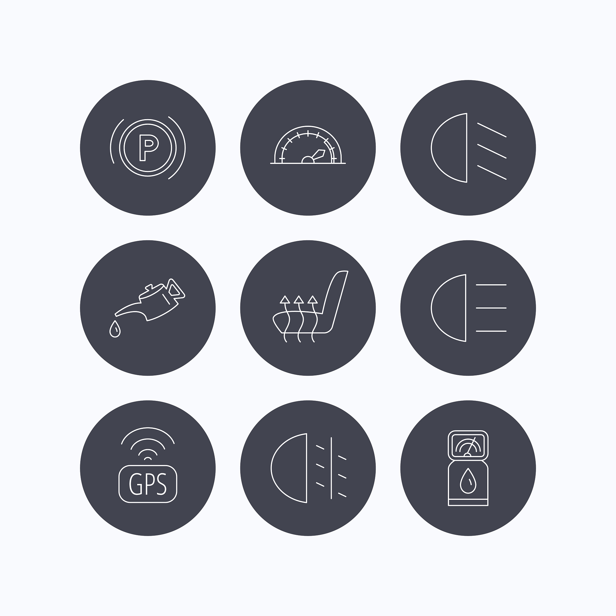 motor oil, passing fog lights and gps icons.