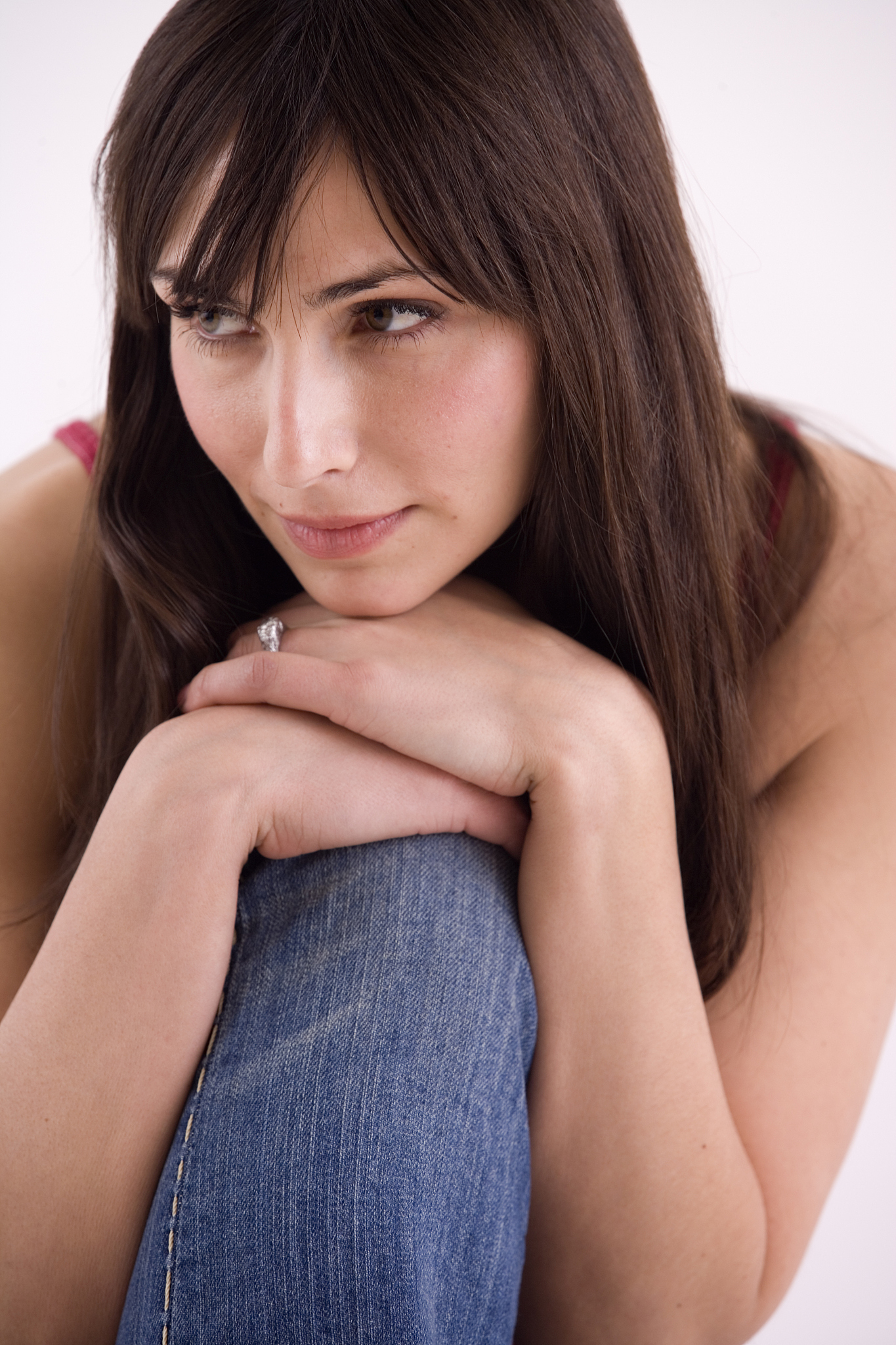 young woman looking away, close-up