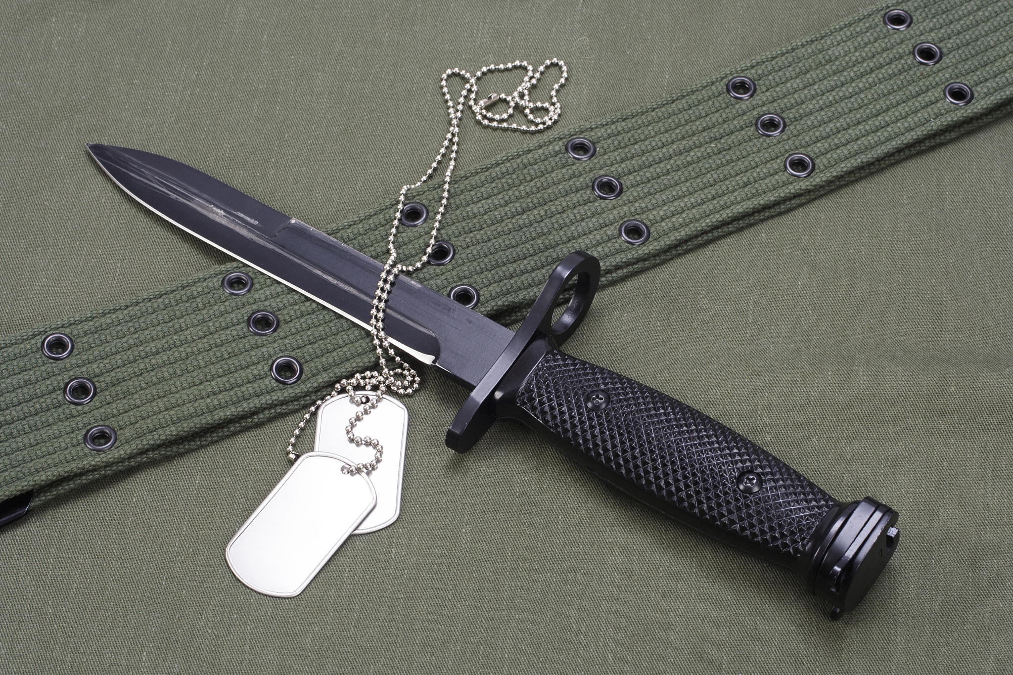 m16 rifle bayonet on uniform background