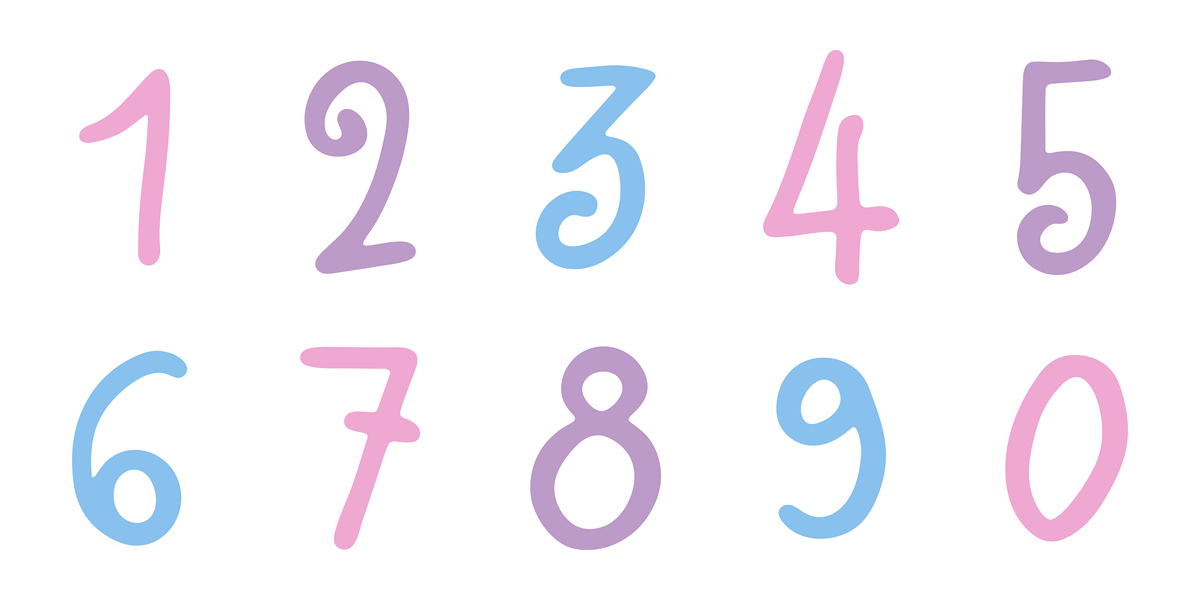 手绘多彩数字 1 2 3 4 5 6 7 8 9 0 时尚笔刷涂鸦数字