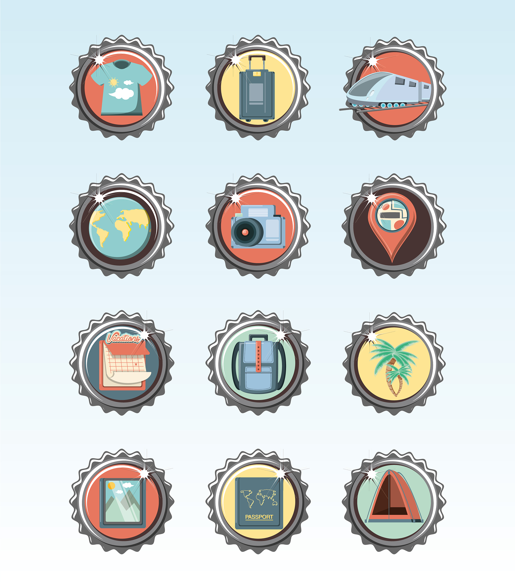 holidays vacations set icons travel