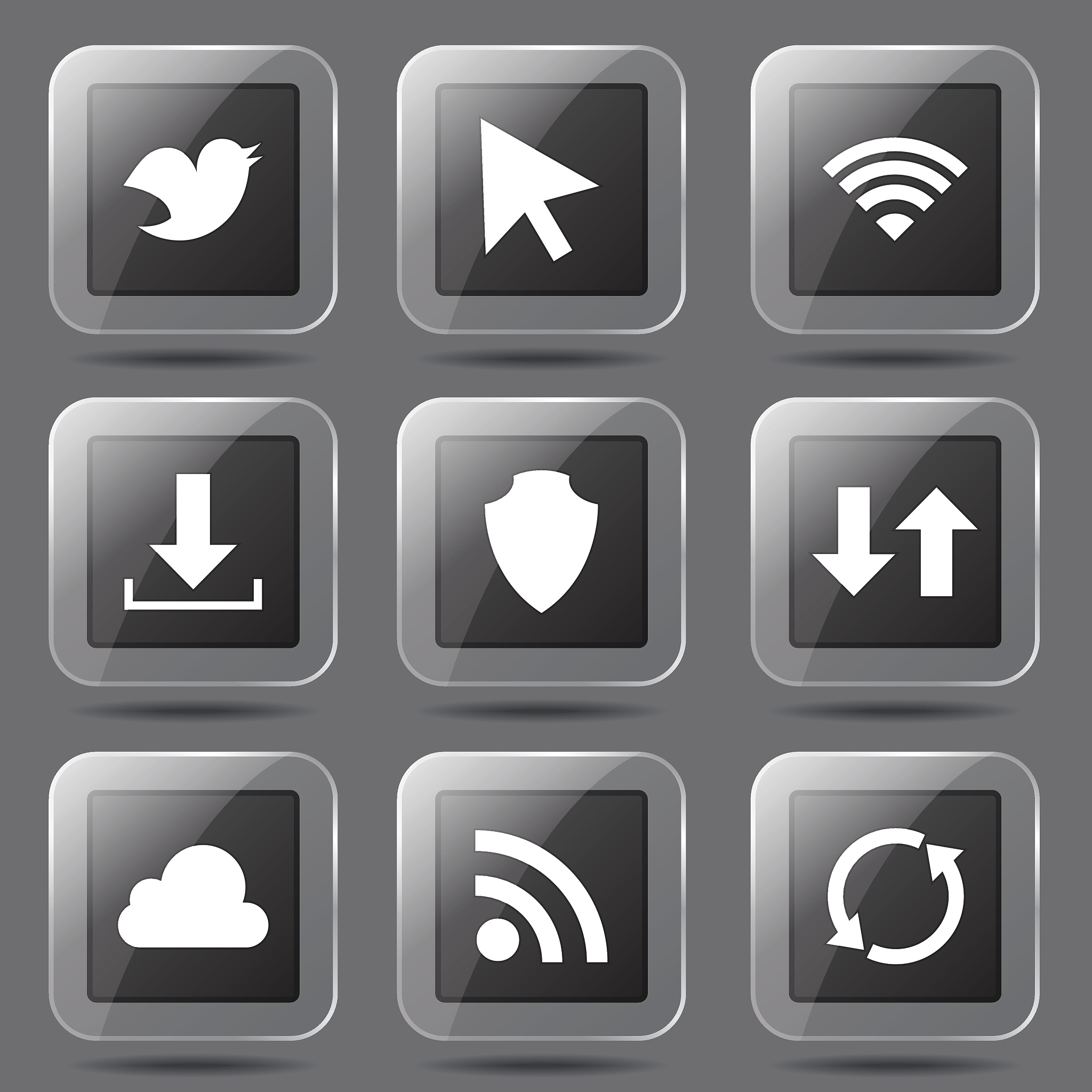 web internet social square vector black button icon design set