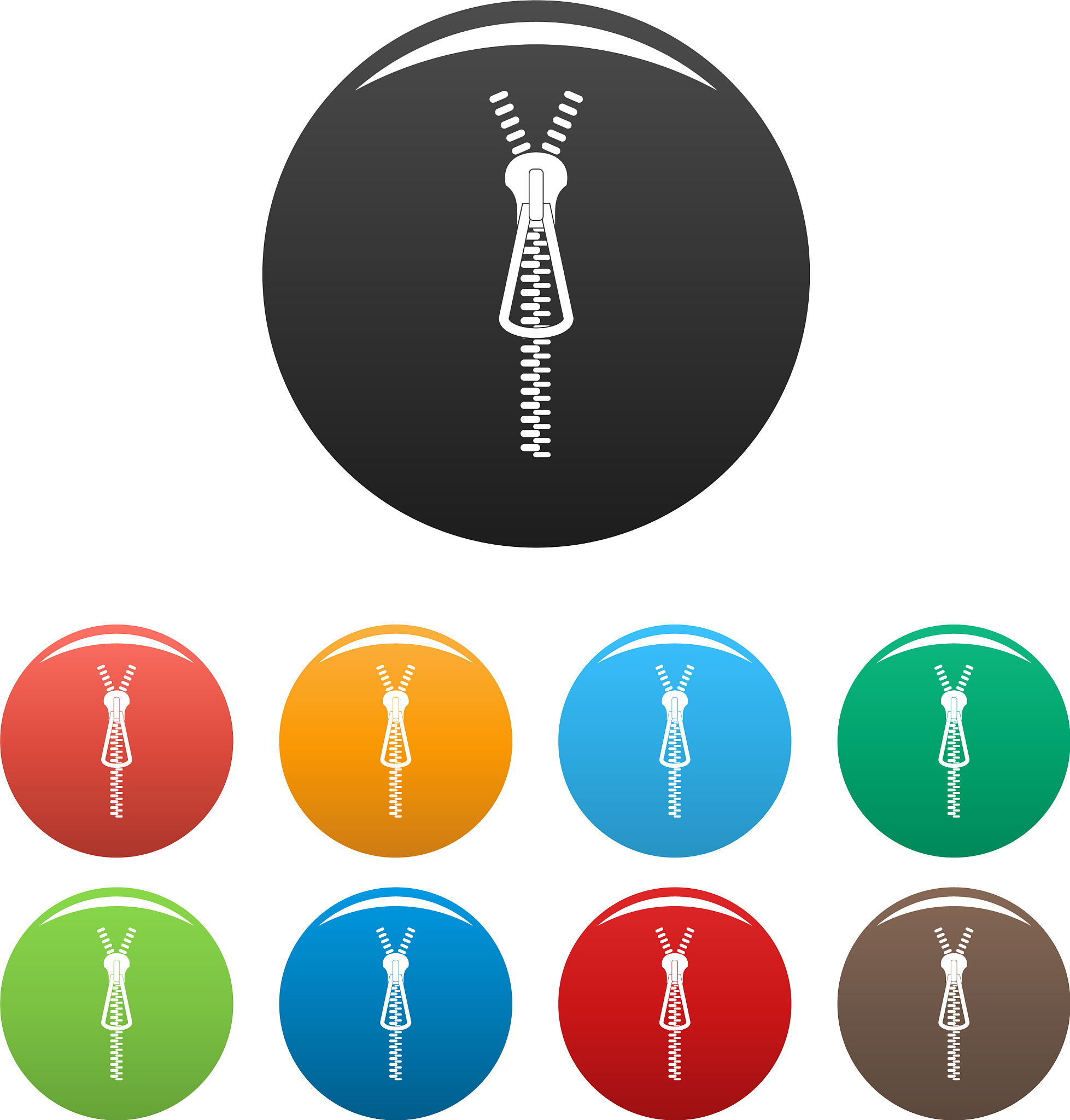 metal zip icons set color
