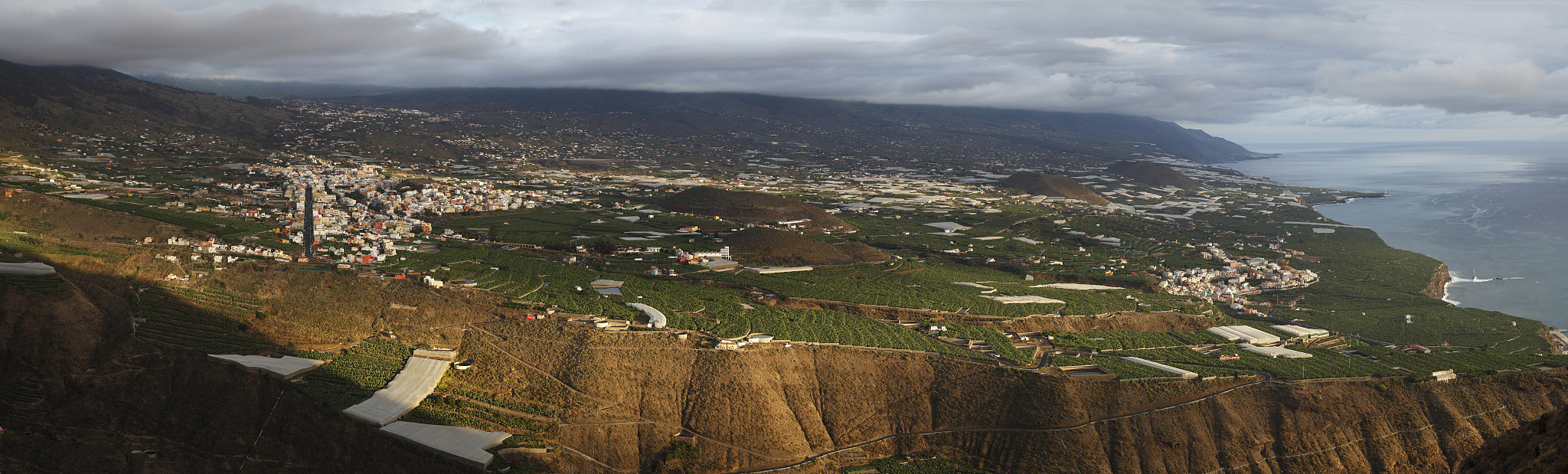 spain, la palma, view of tazacorte and barranco de angustias