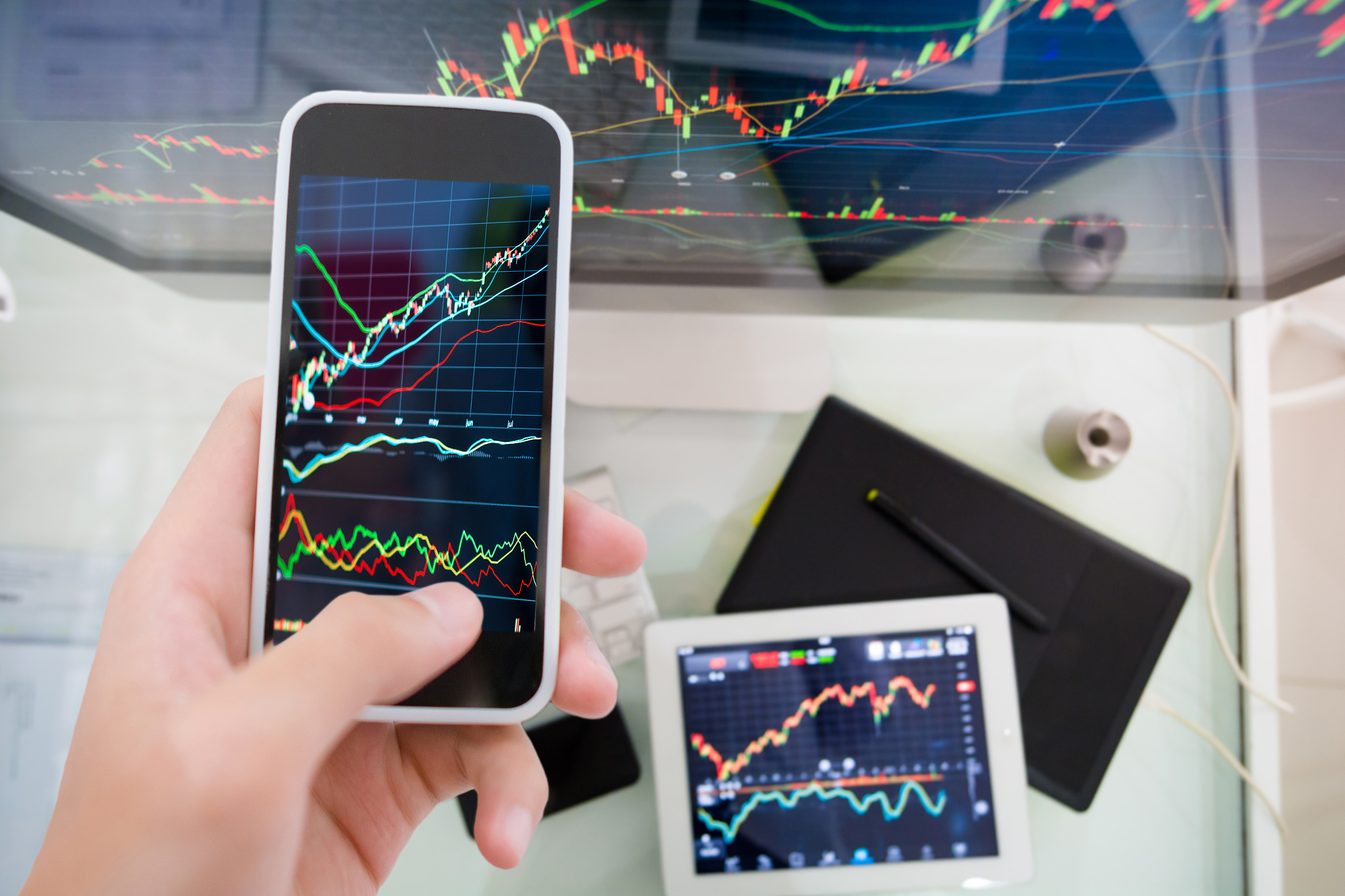 stock market graph and office work
