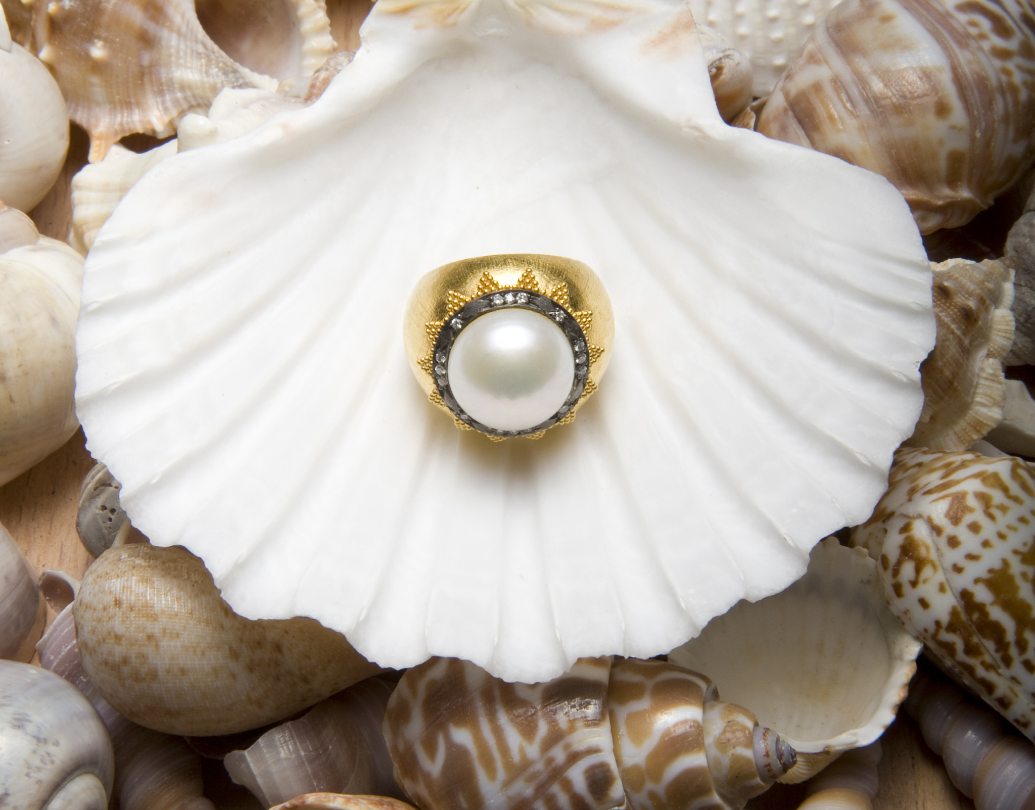 珍珠母贝与沙漠米色丝带搭配，打造独特对比色调 | '夜'款装饰品