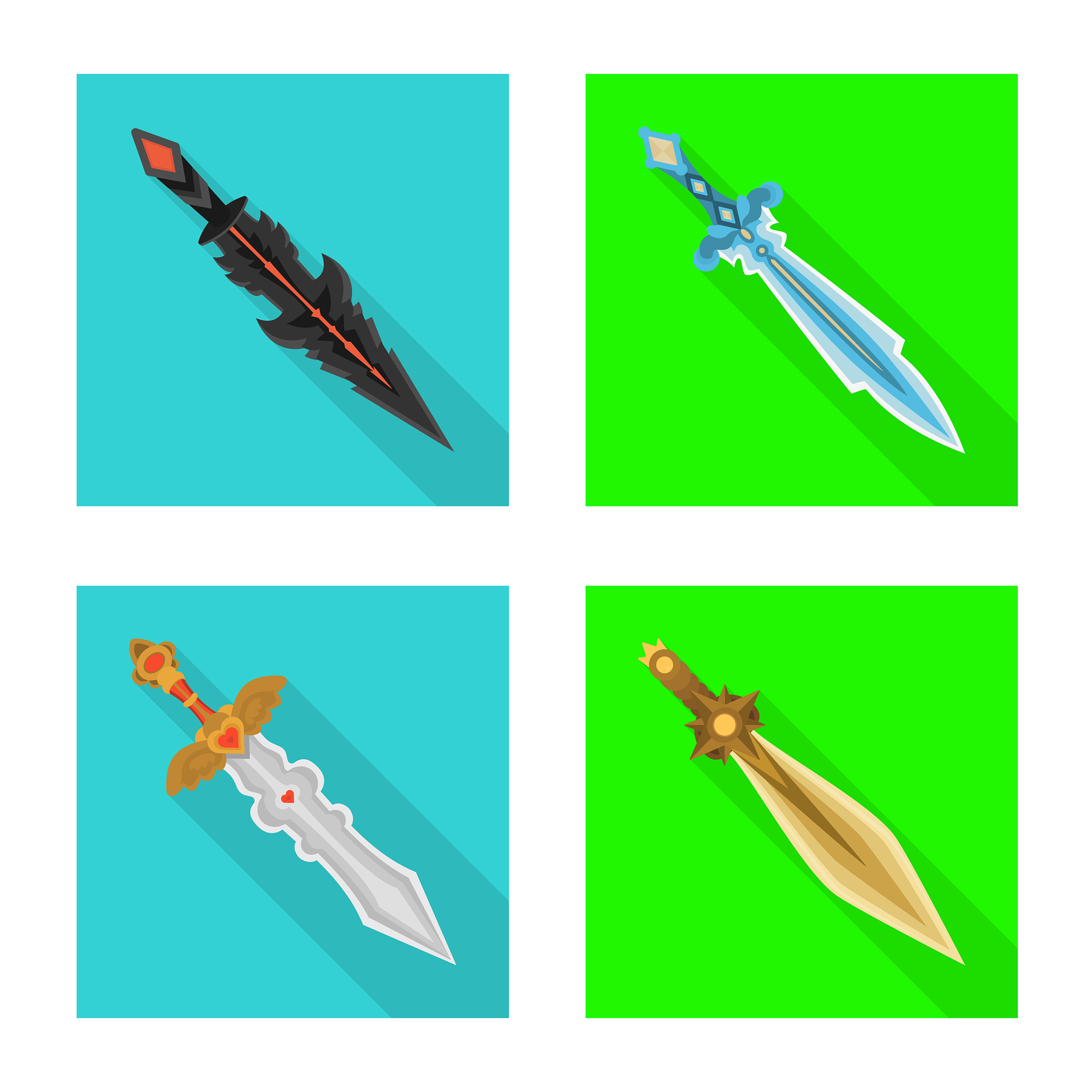isolated object and sword symbol collection of