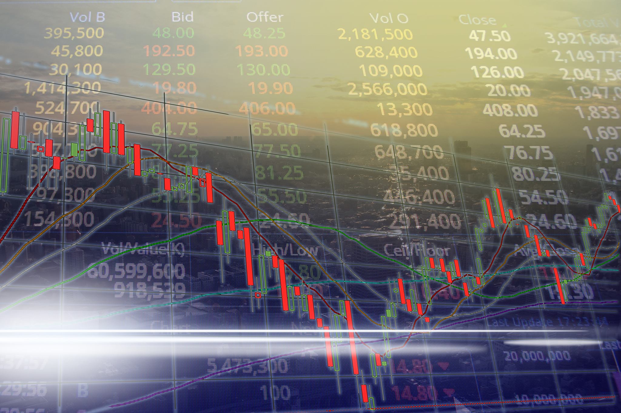 stock market or trading graph and candlestick chart. abstract fi