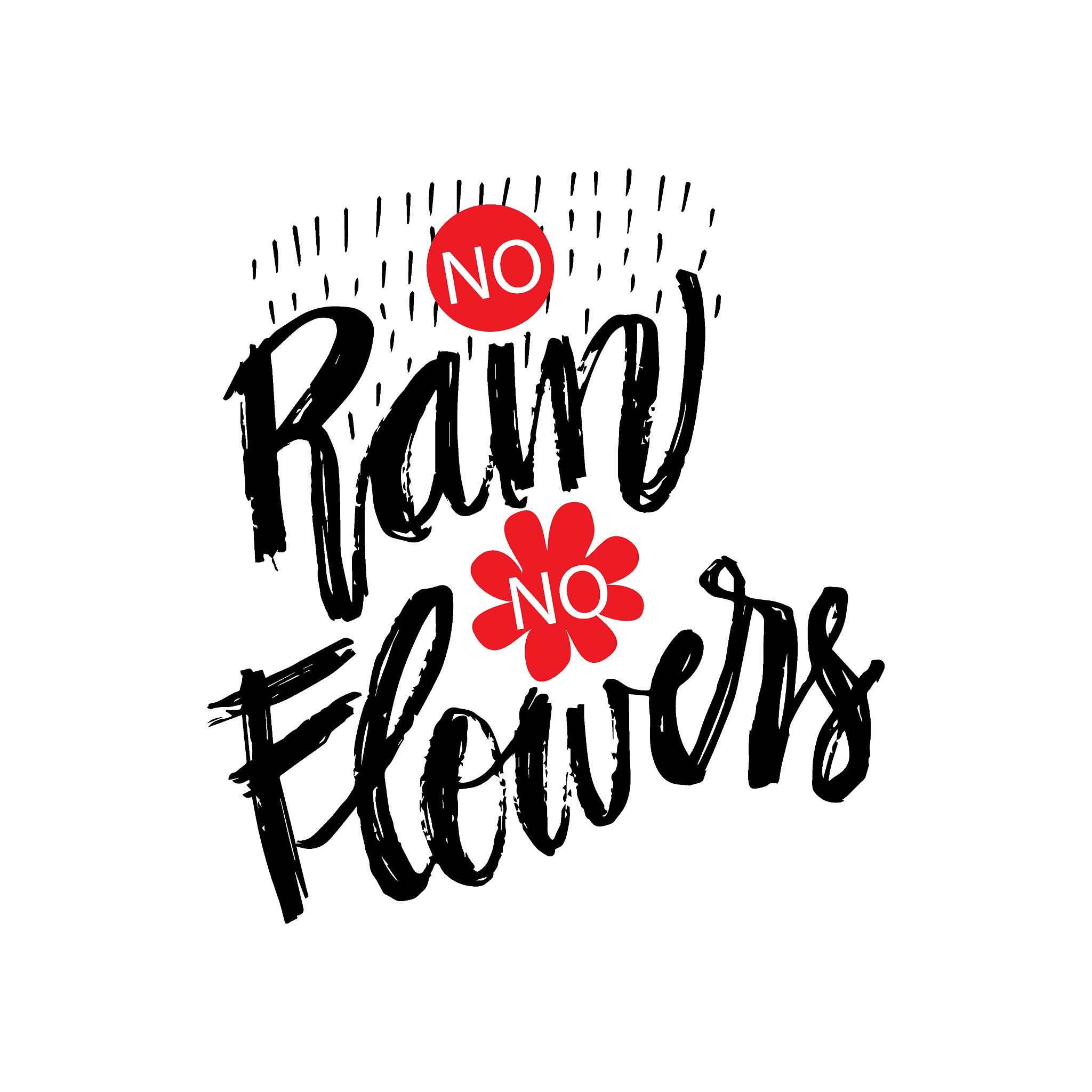 no rain no flowers hand drawn lettering calligraphy