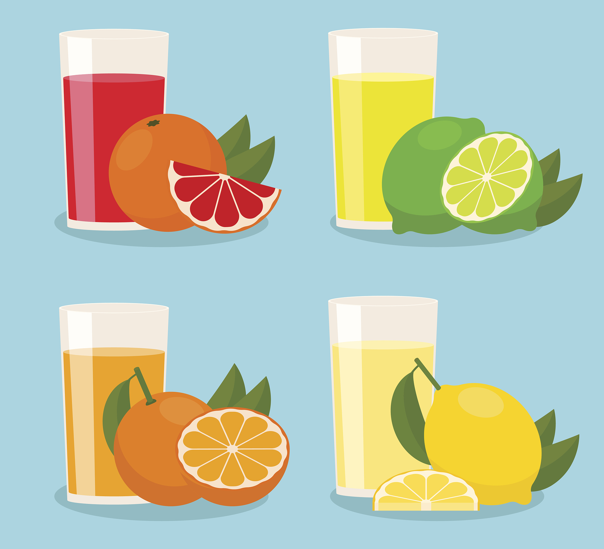 glass of drink with citrus: grapefruit and orange, lime and lemo