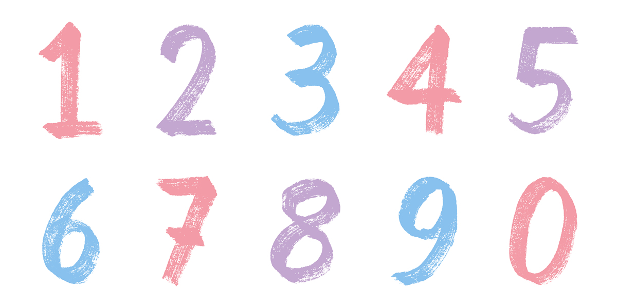手绘彩色数字 1 2 3 4 5 6 7 8 9 0 时尚笔刷涂鸦数字