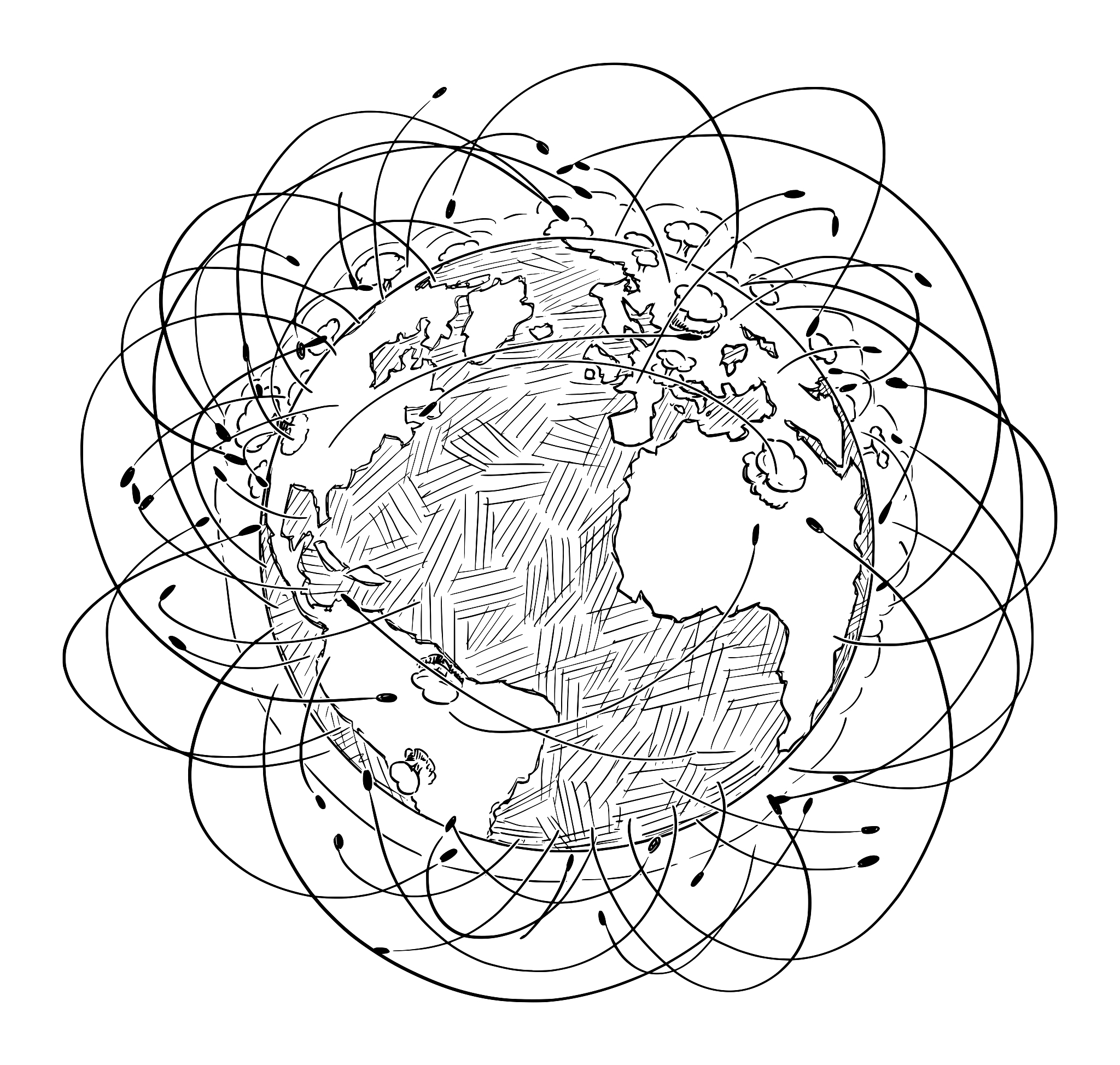 vector cartoon illustration of planet earth surrounded by nuclea