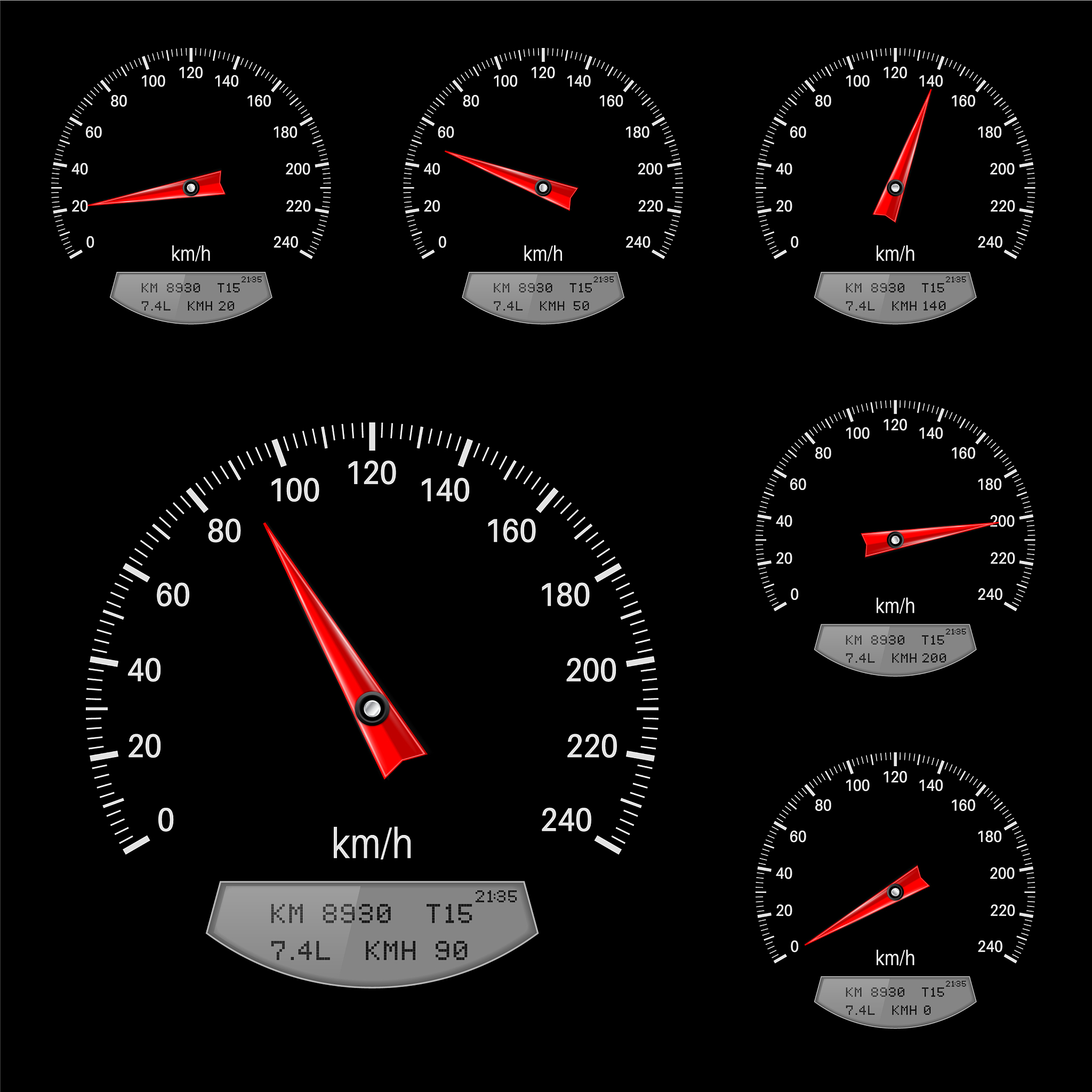 speedometer scales on black background