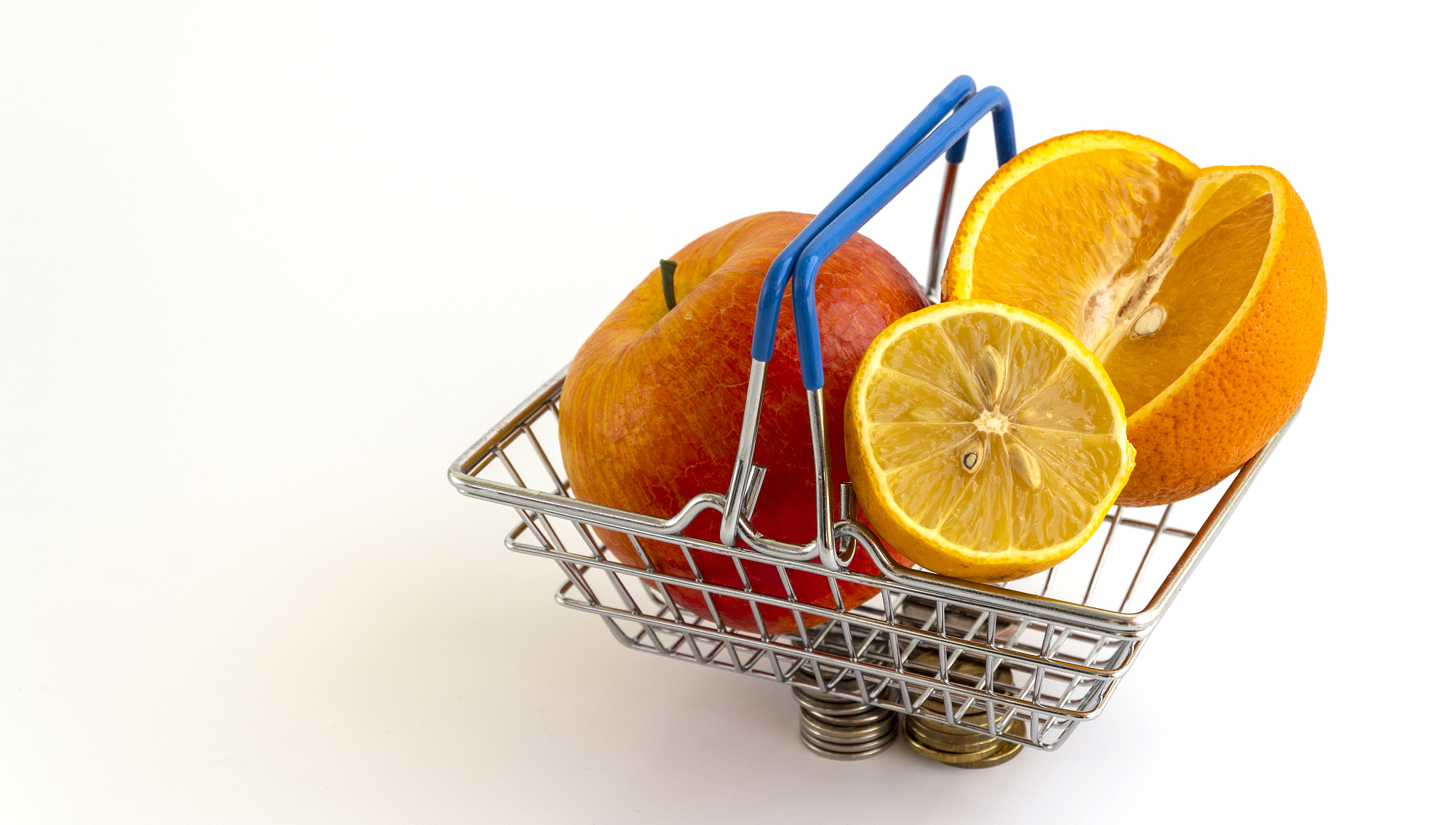 fruits in the shopping basket. increase in fruit prices. financi