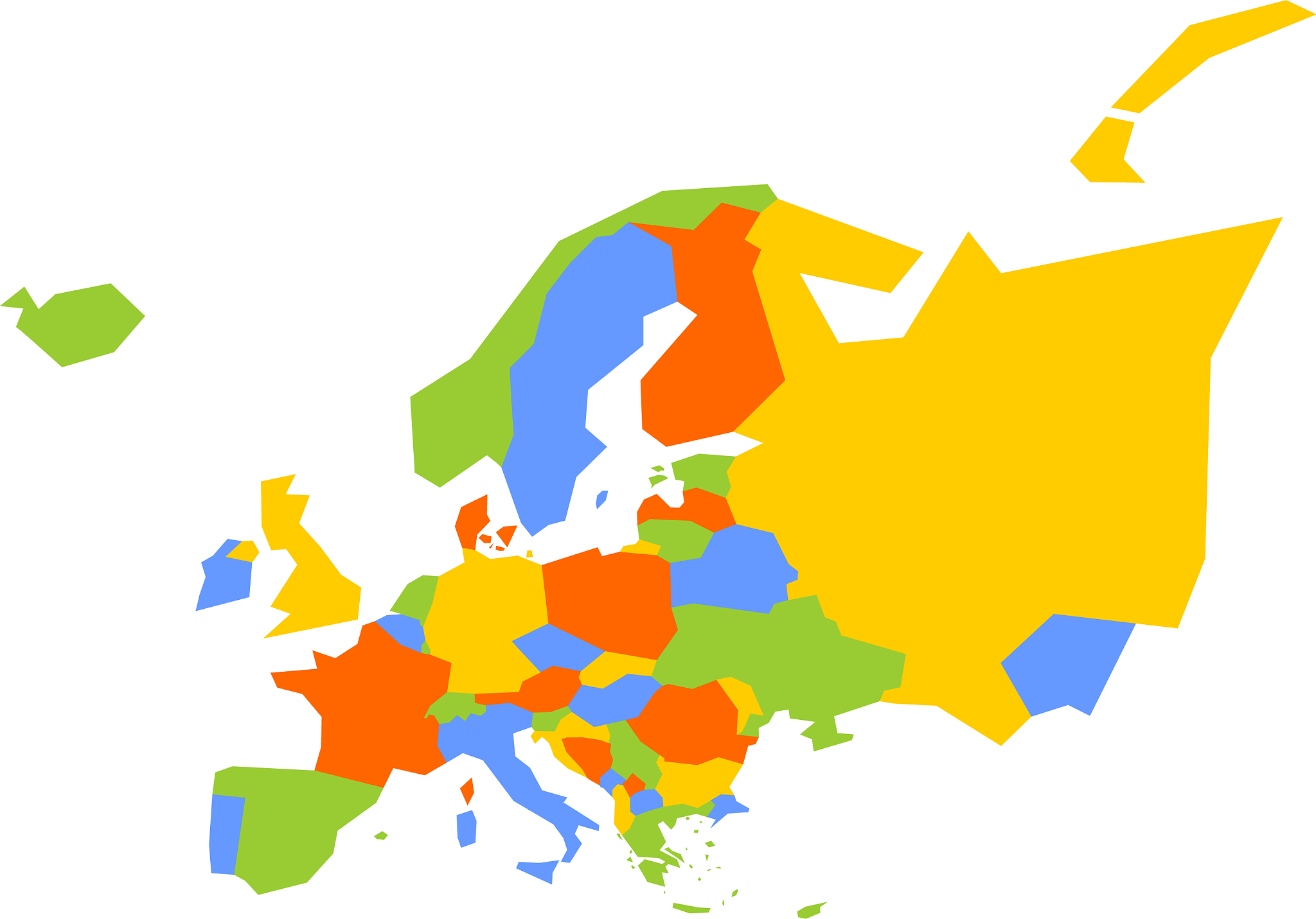 very simplified infographical political map of