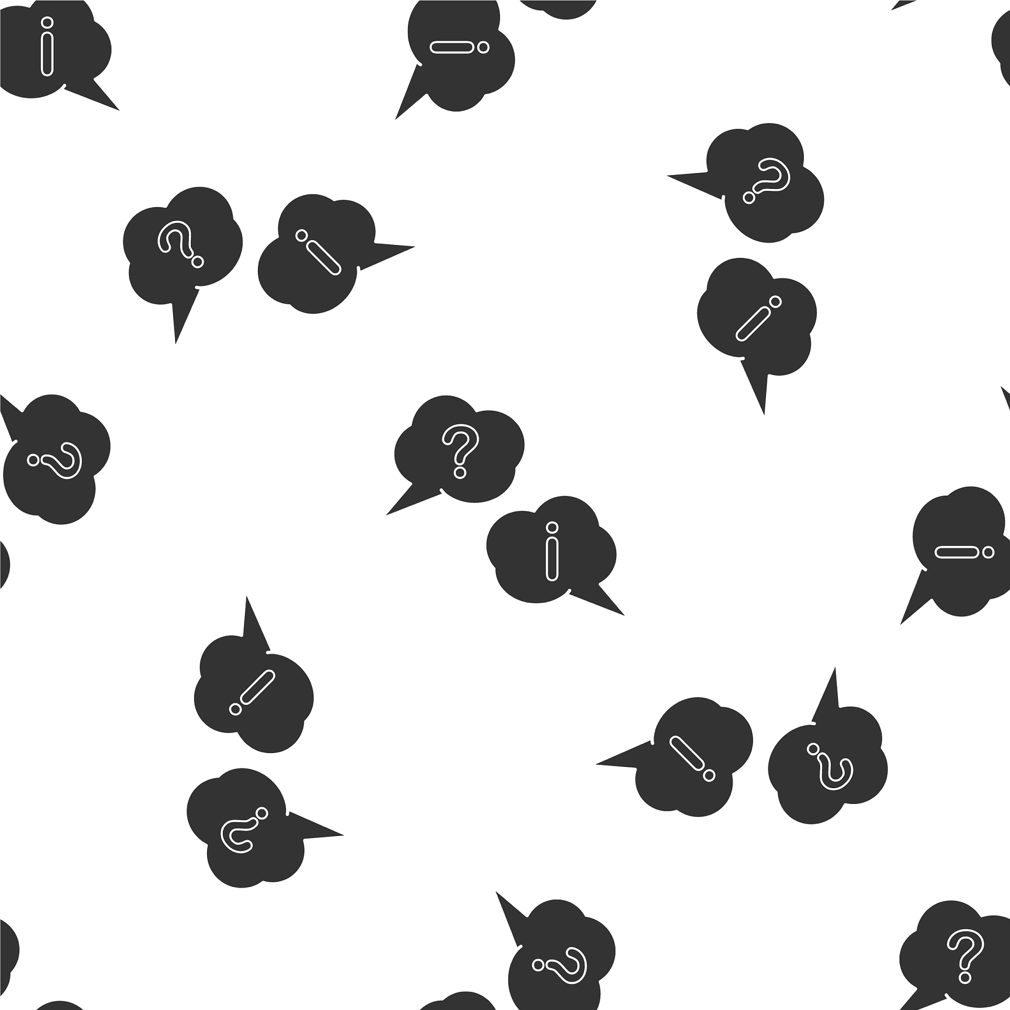 grey speech bubbles with question and exclamation