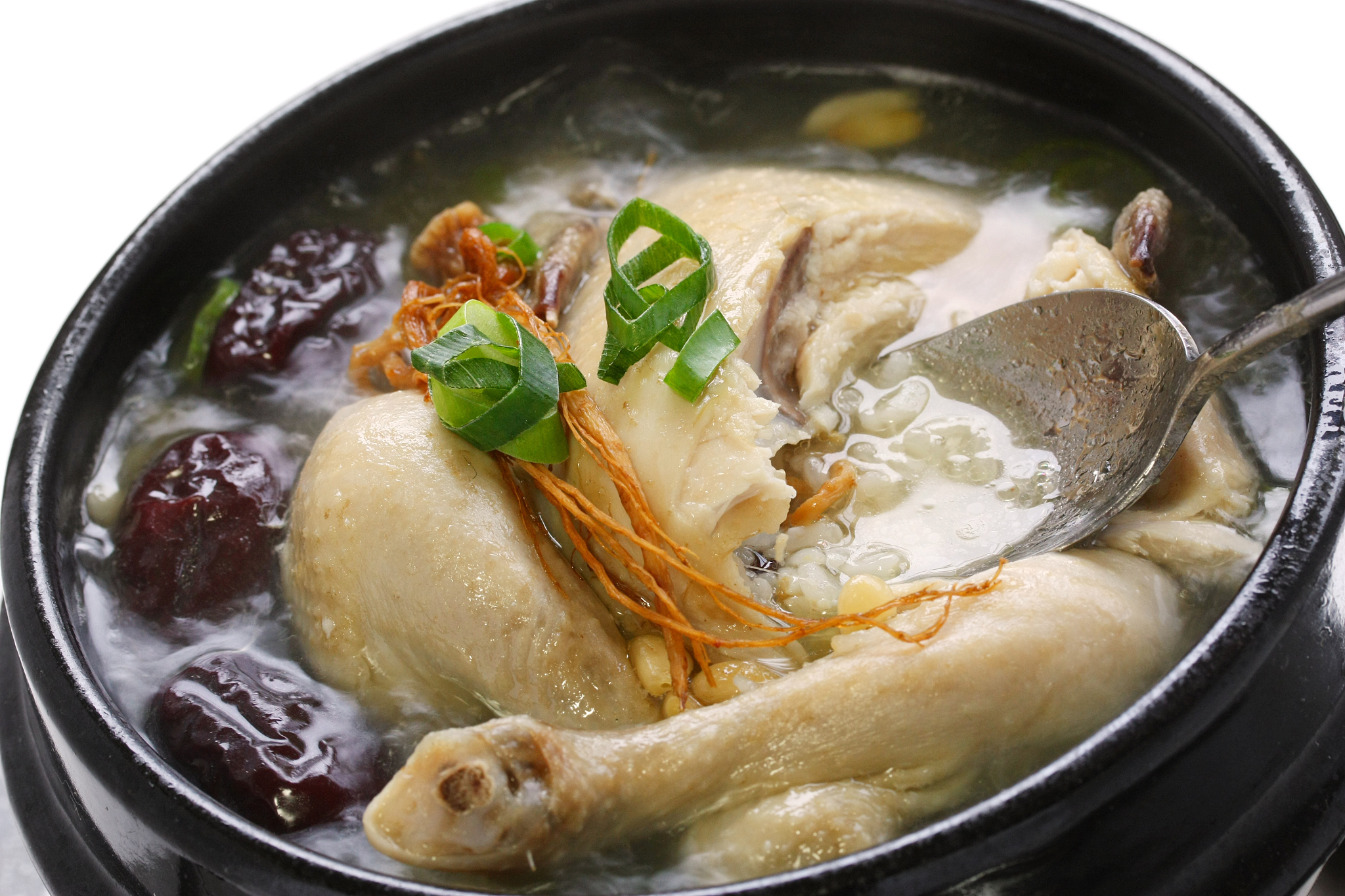 steaming samgyetang, chicken soup with ginseng, korean food