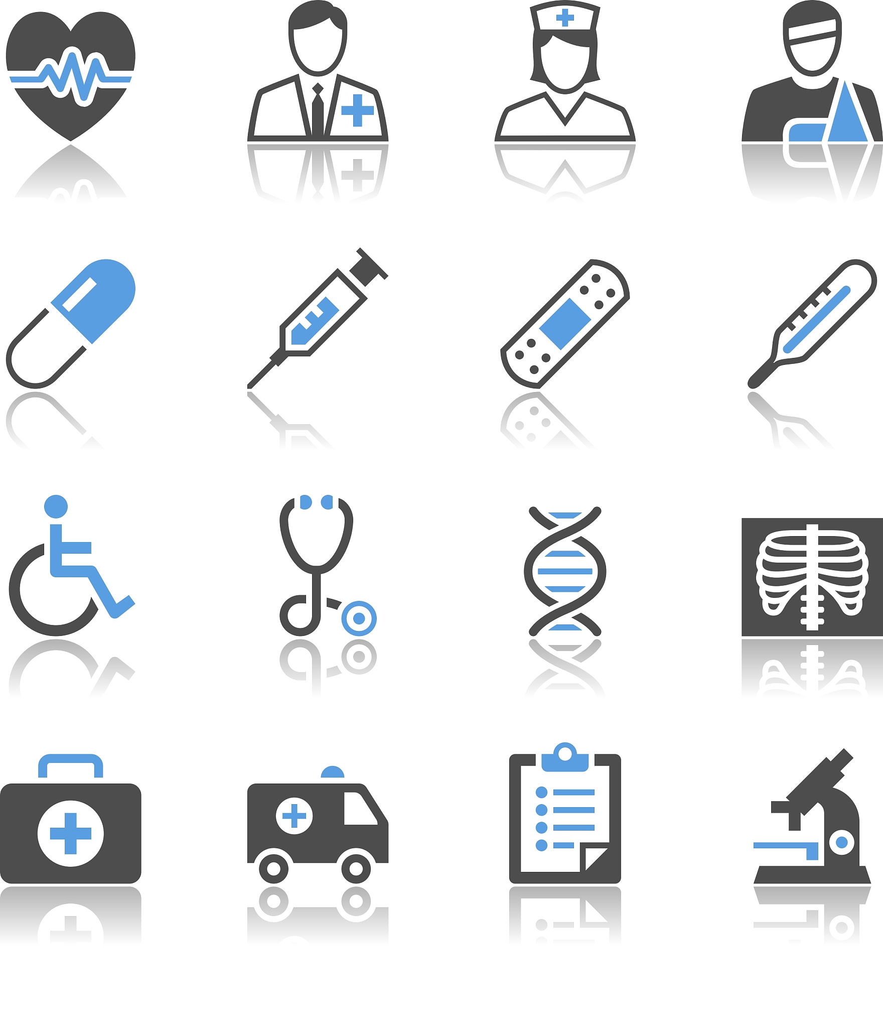 healthcare icons reflection