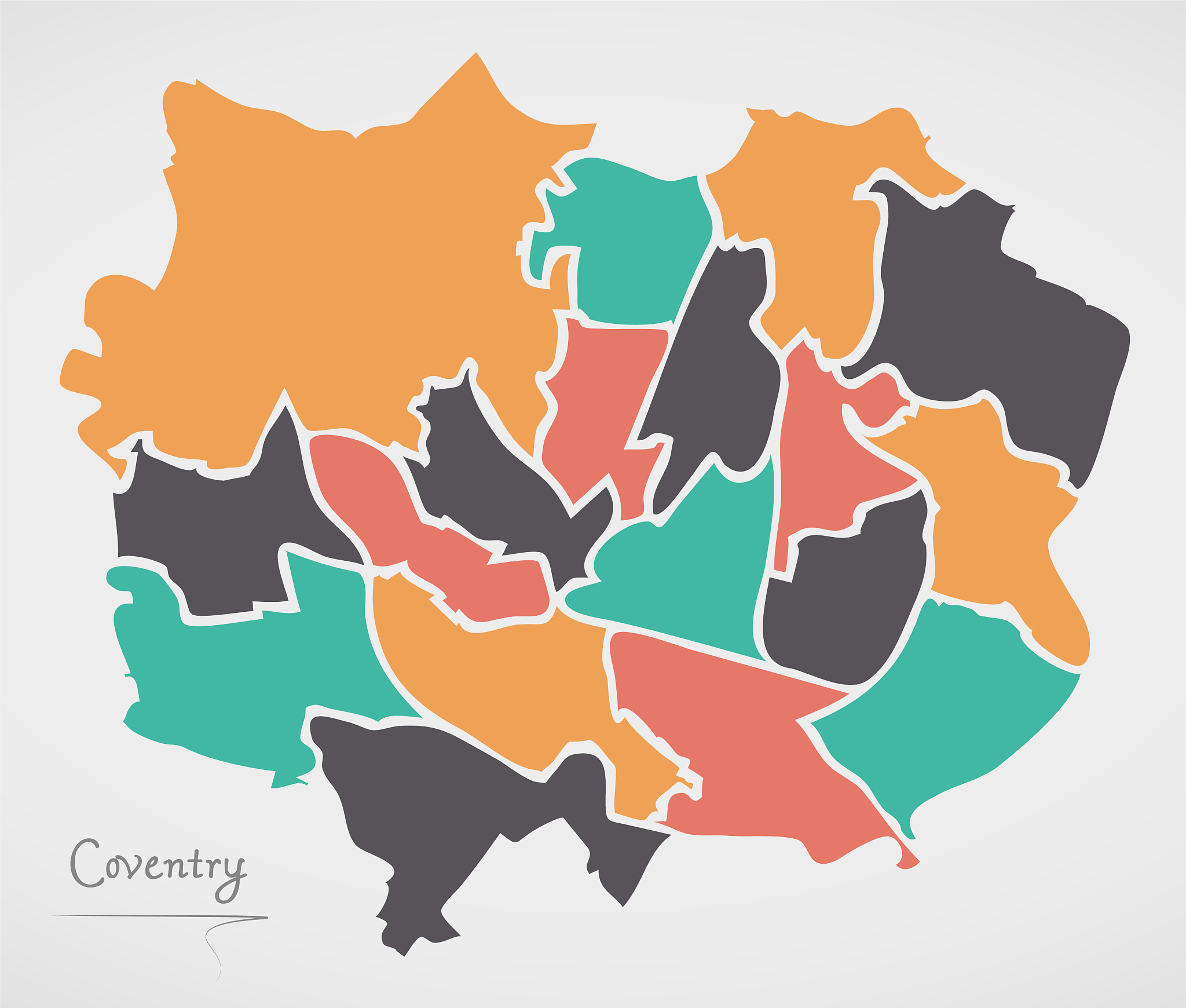 coventry map with wards and modern round shapes