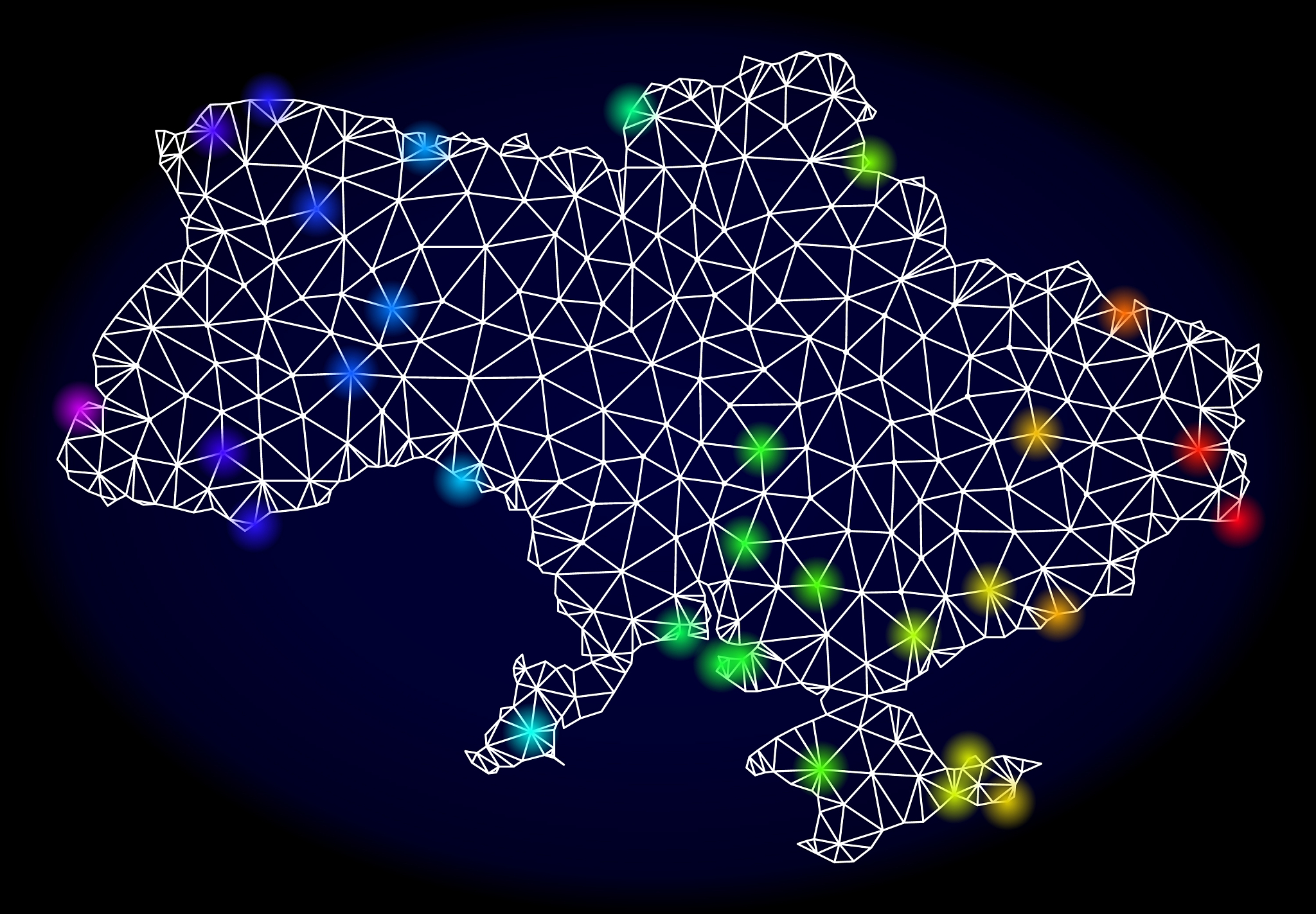 polygonal network mesh map of ukraine with bright