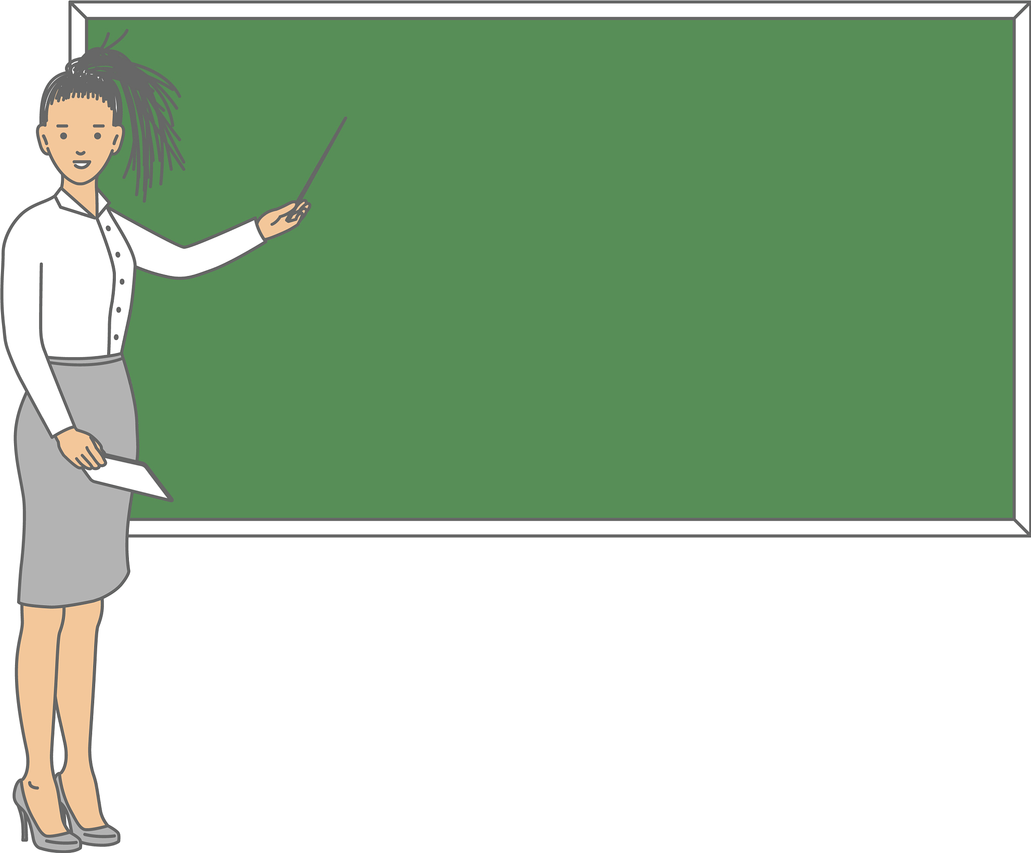 young female teacher on lesson at blackboard in