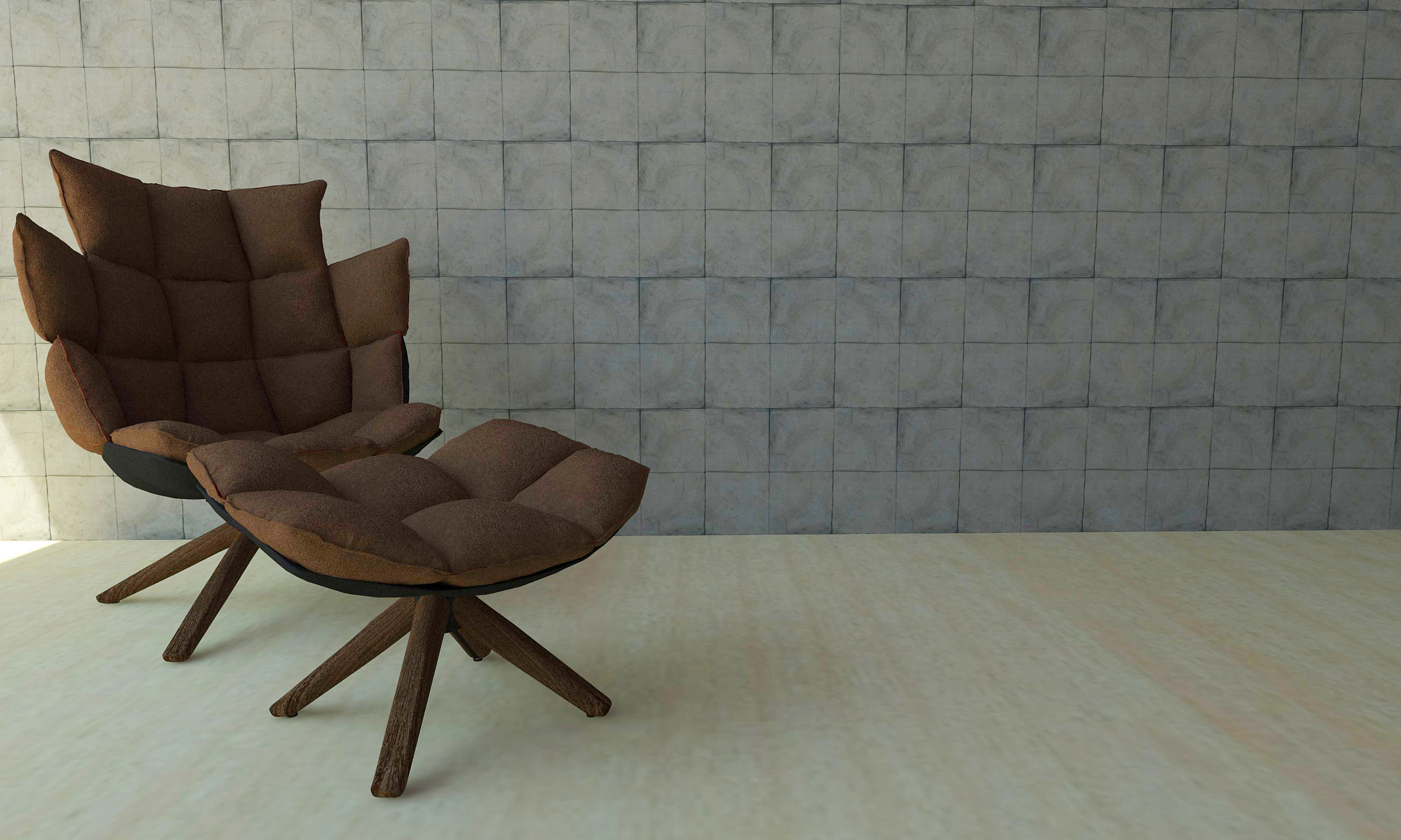 luxury chairs on floor with brick wall background  -3d rendering