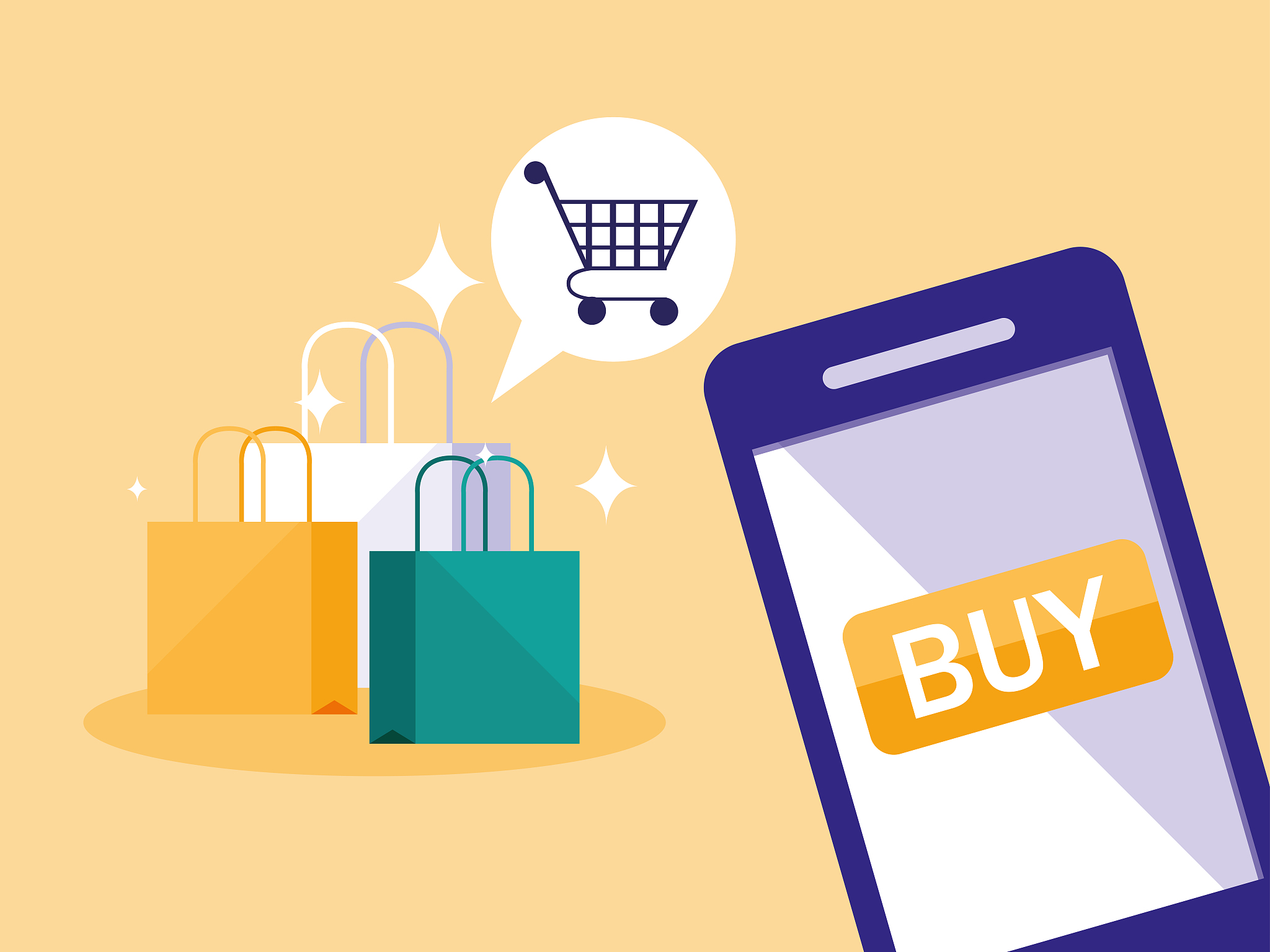 shopping online with smartphone and bags