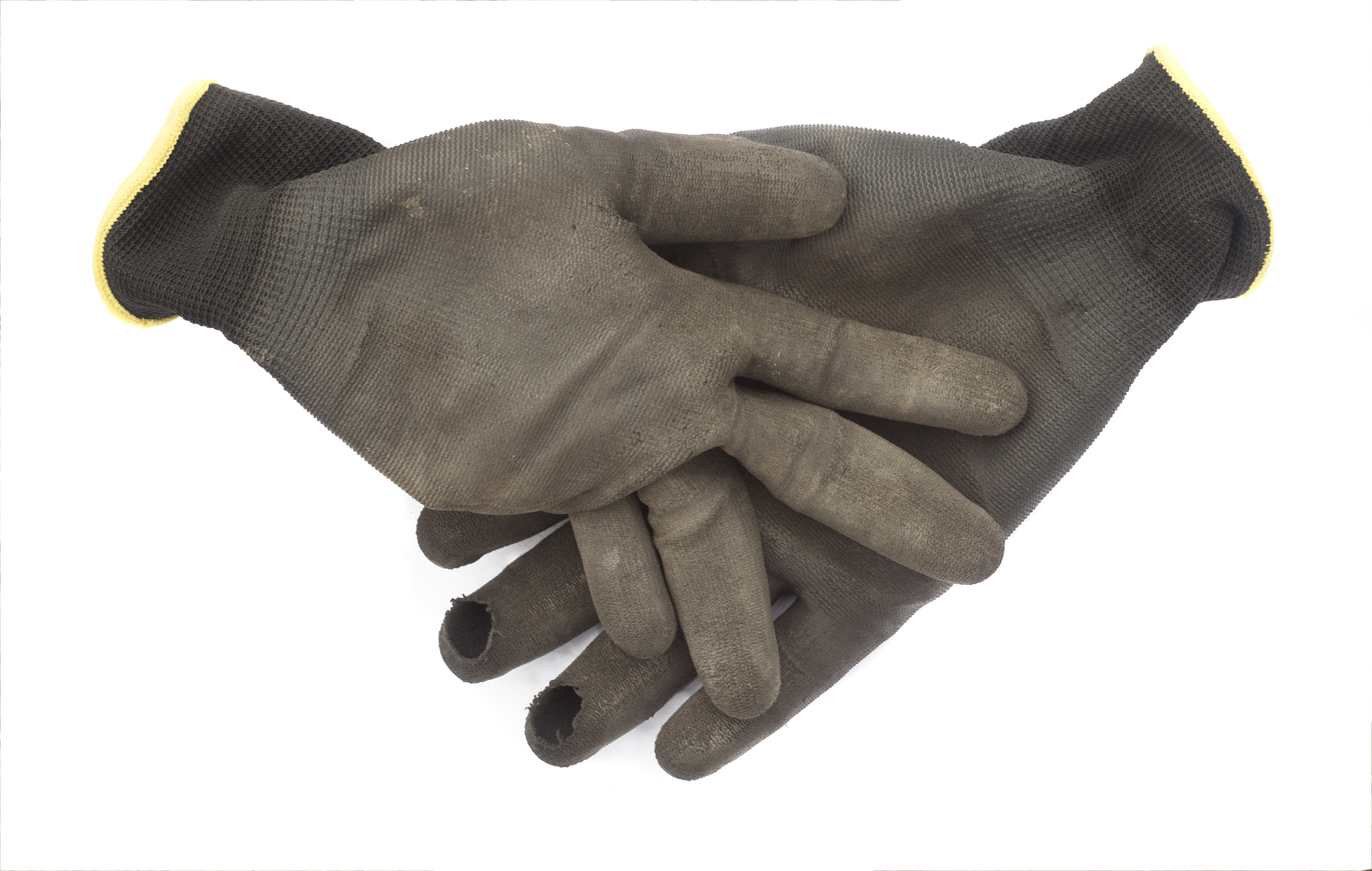 used hand glove for garden work isolated on white