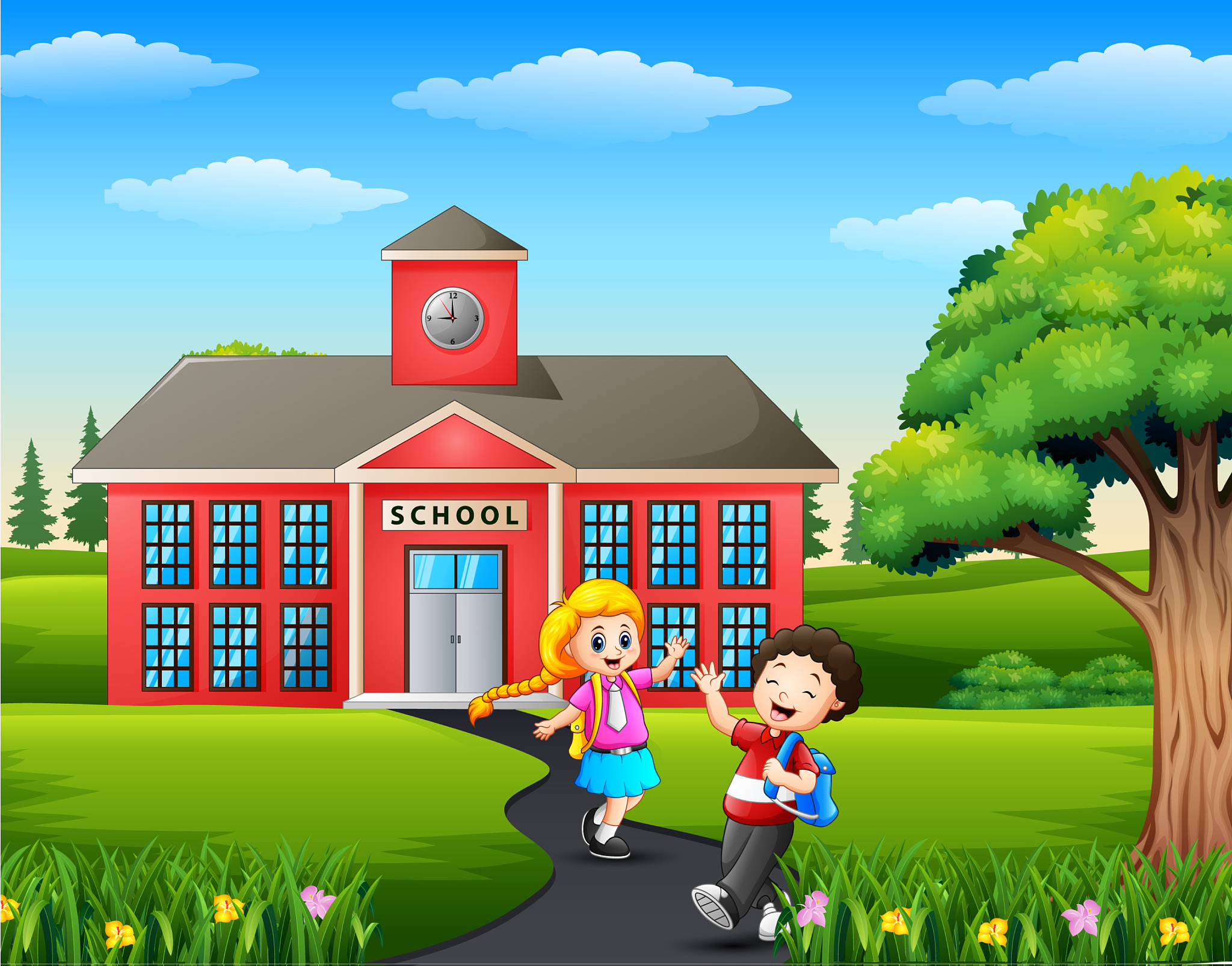 happy little kids going to school