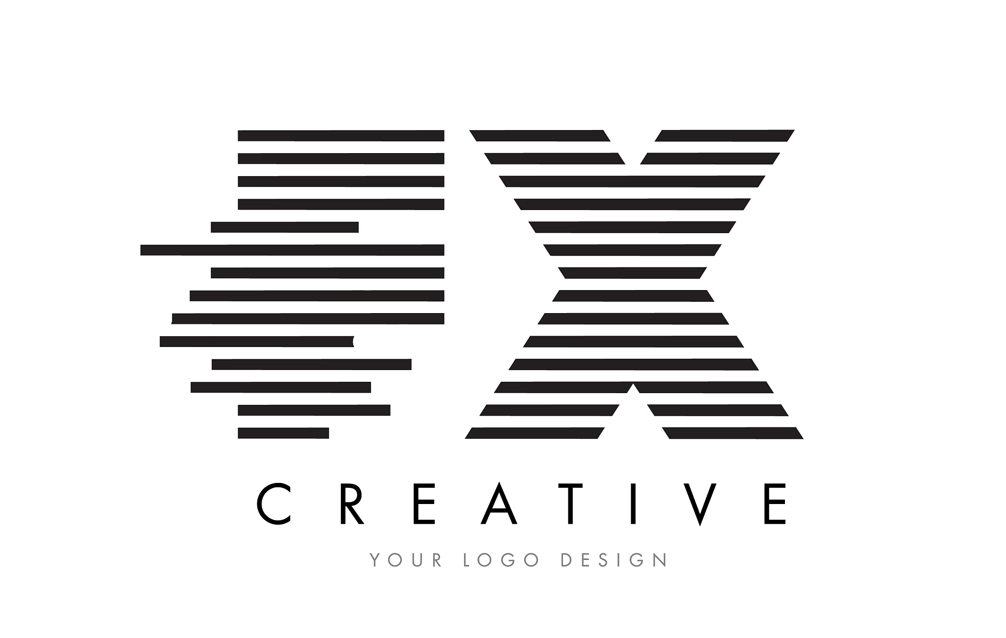 fx f x zebra letter logo design with black and