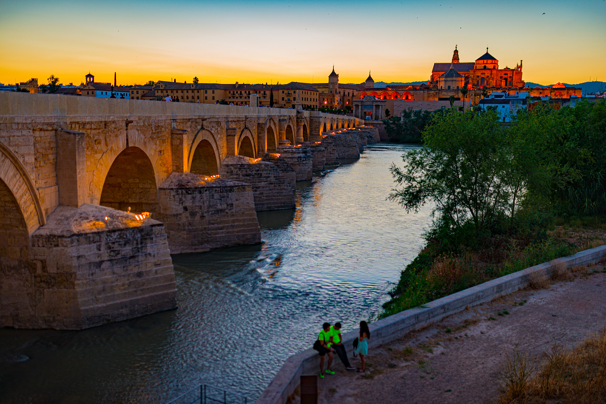 mosque-cathedral and roman bridge of cordoba, andalusia, spain