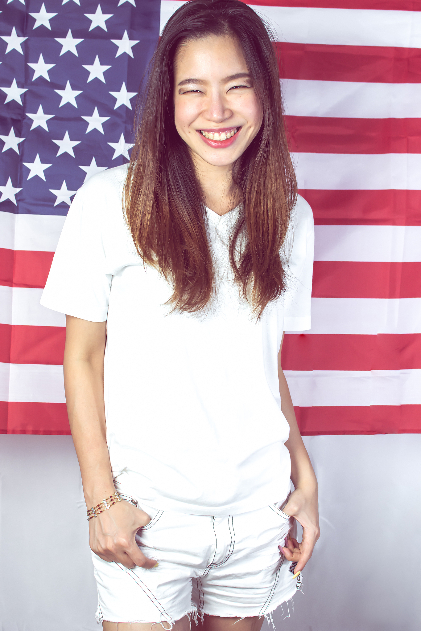 a beautiful woman celebrating american national independence day