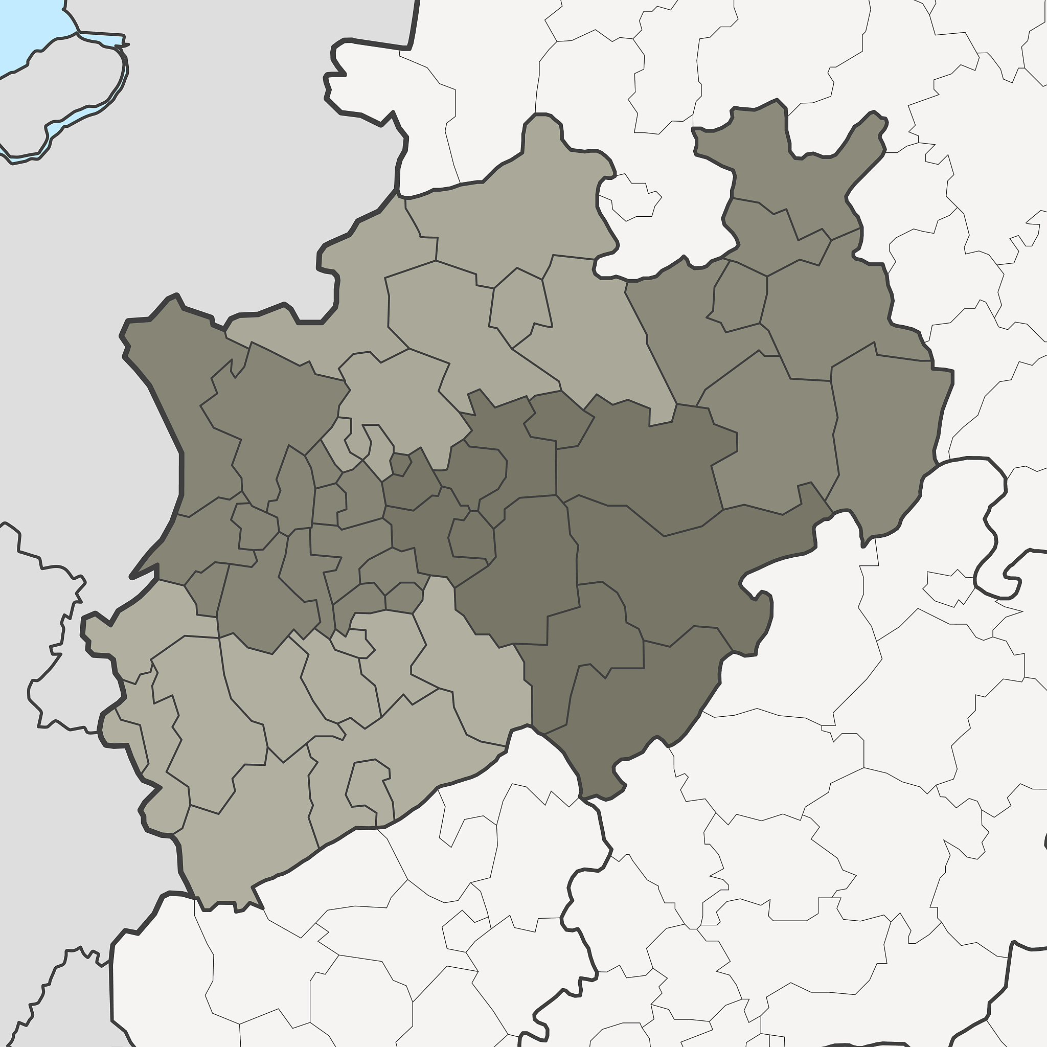 map of north rhine-westphalia with neighboring federal states