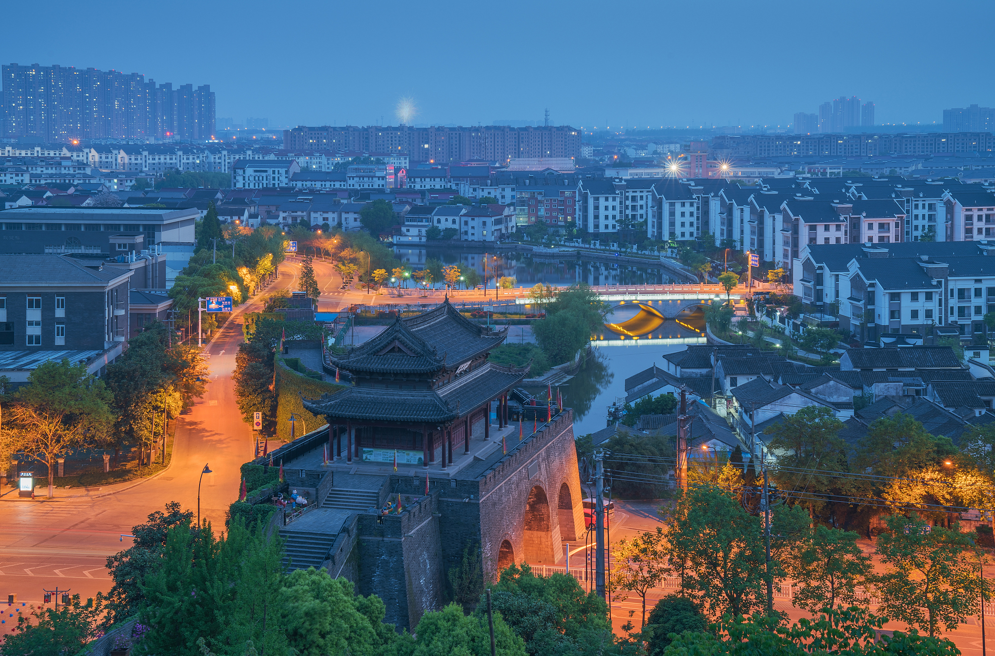 the scene of the ancient city wall of suzhou china