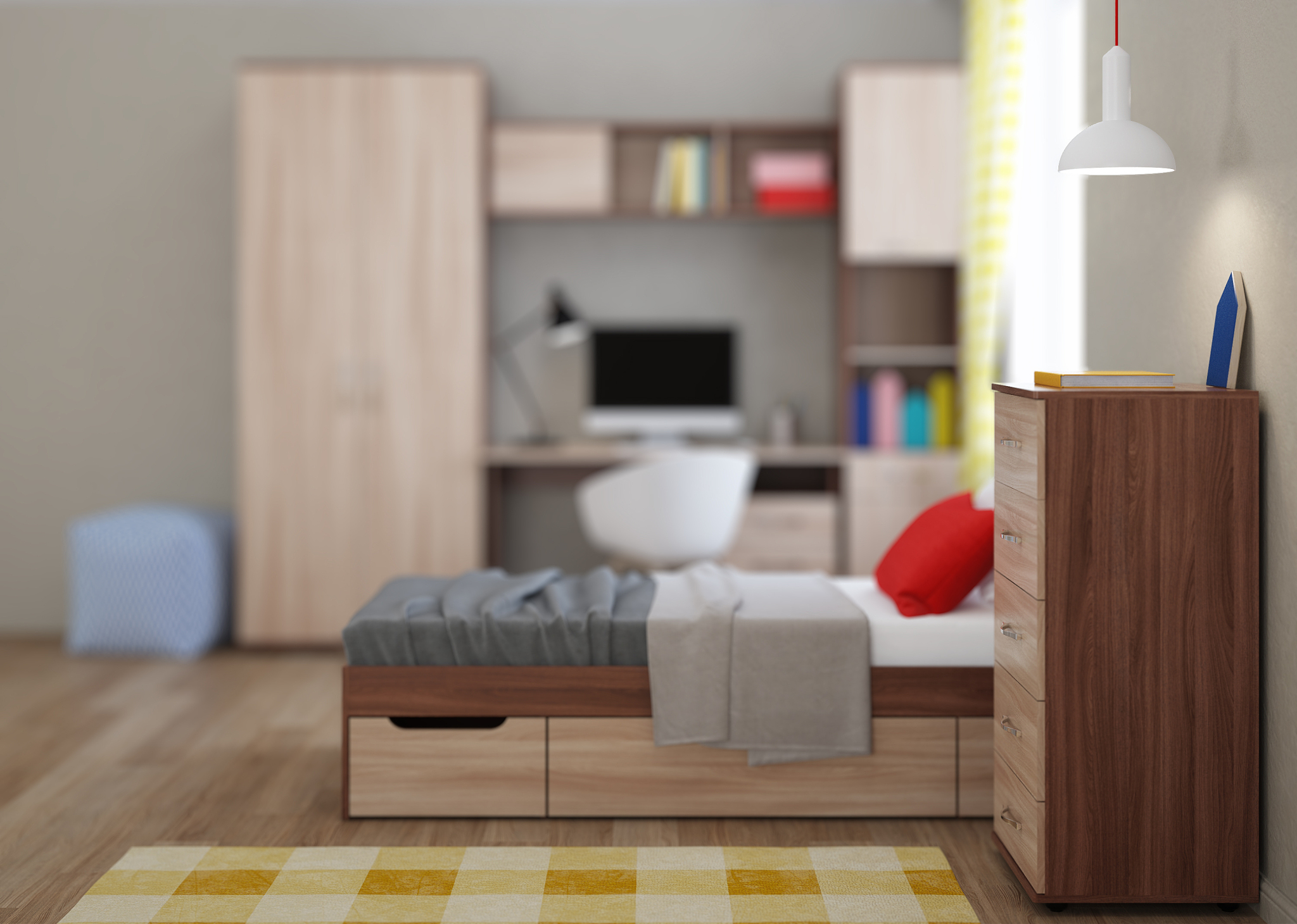 cozy stylish bedroom designed for a teenager. bright interior wi