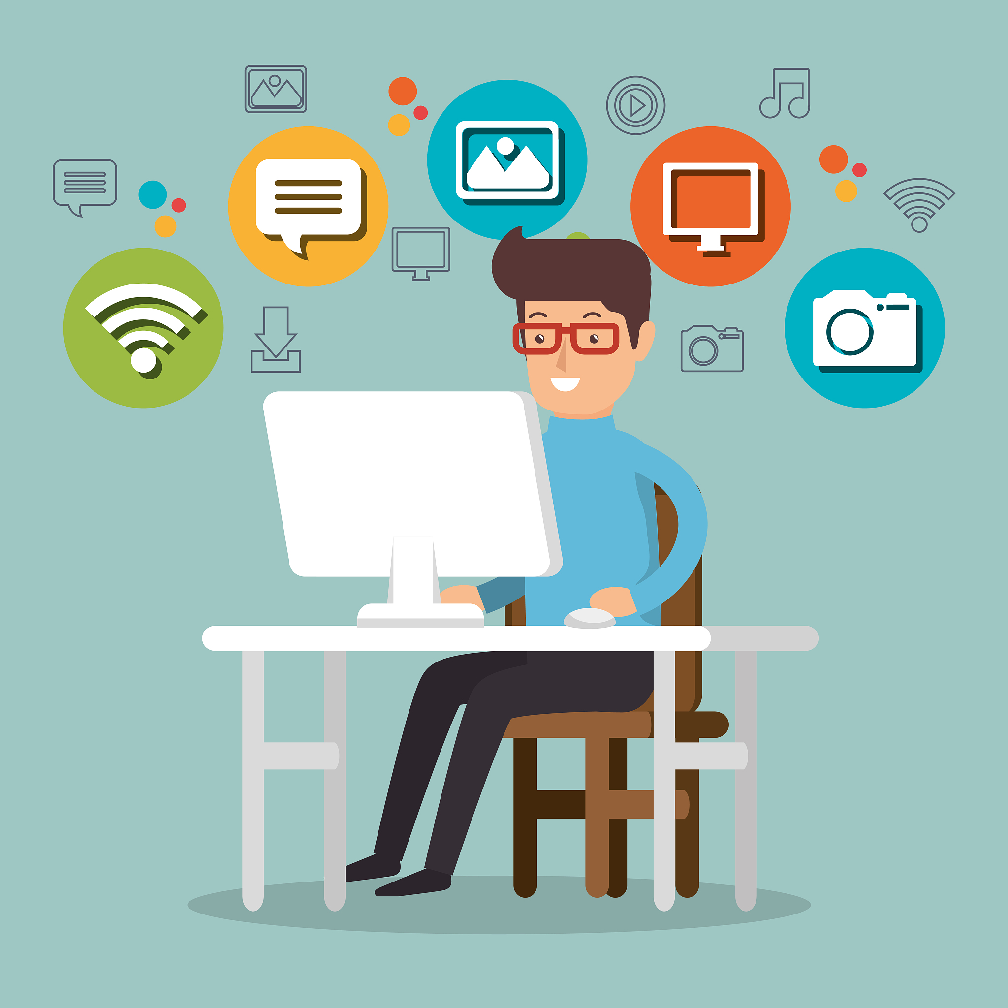 man working with social media icons