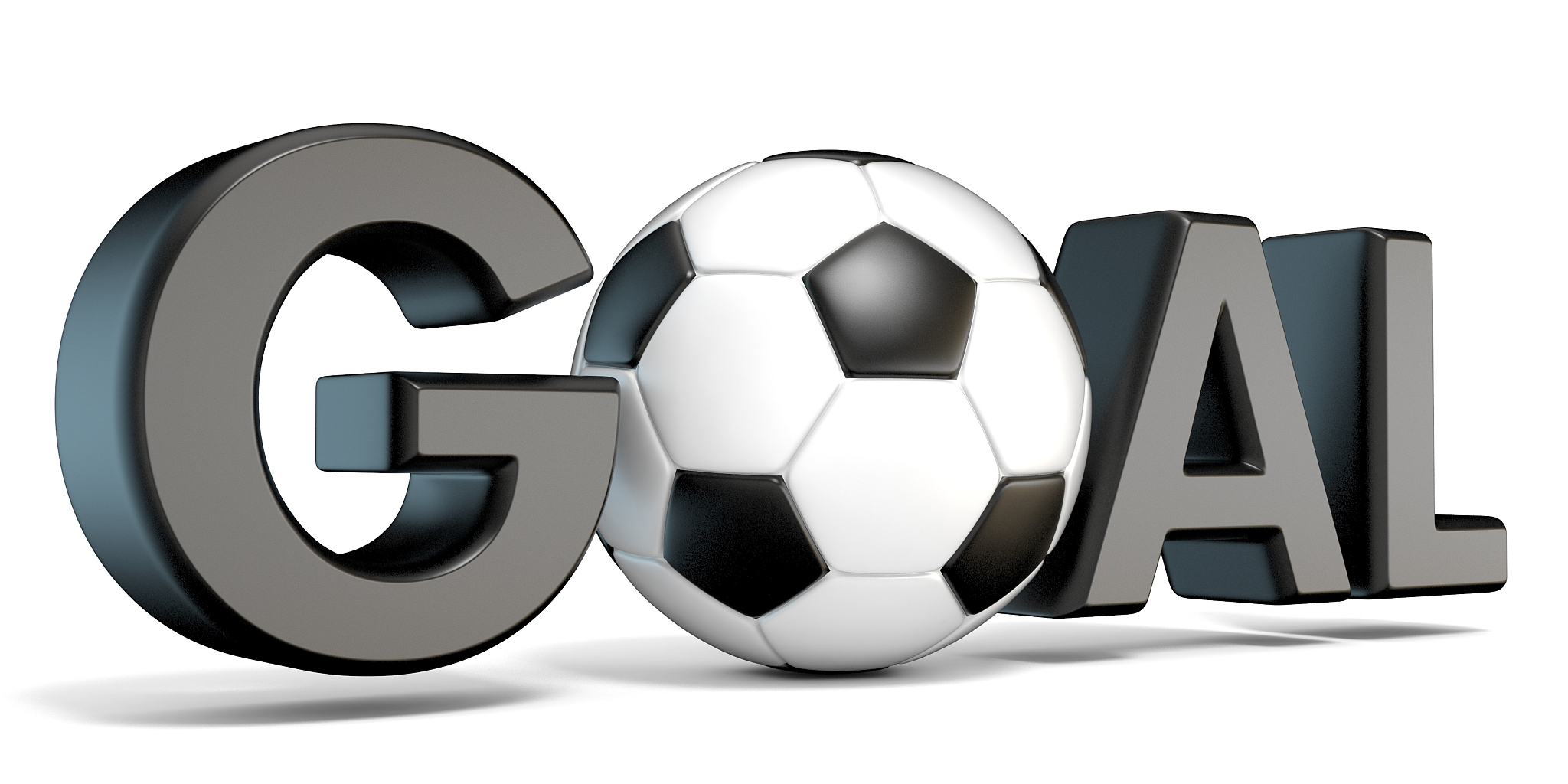 word goal with the football, soccer ball. 3d
