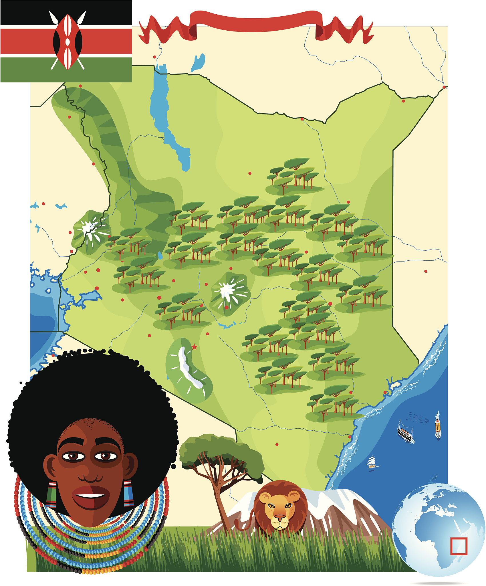cartoon map of kenya