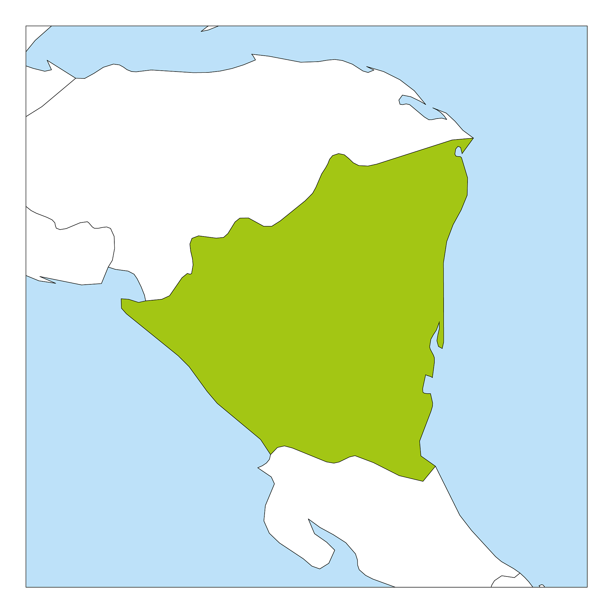 map nicaragua green highlighted with neighbor