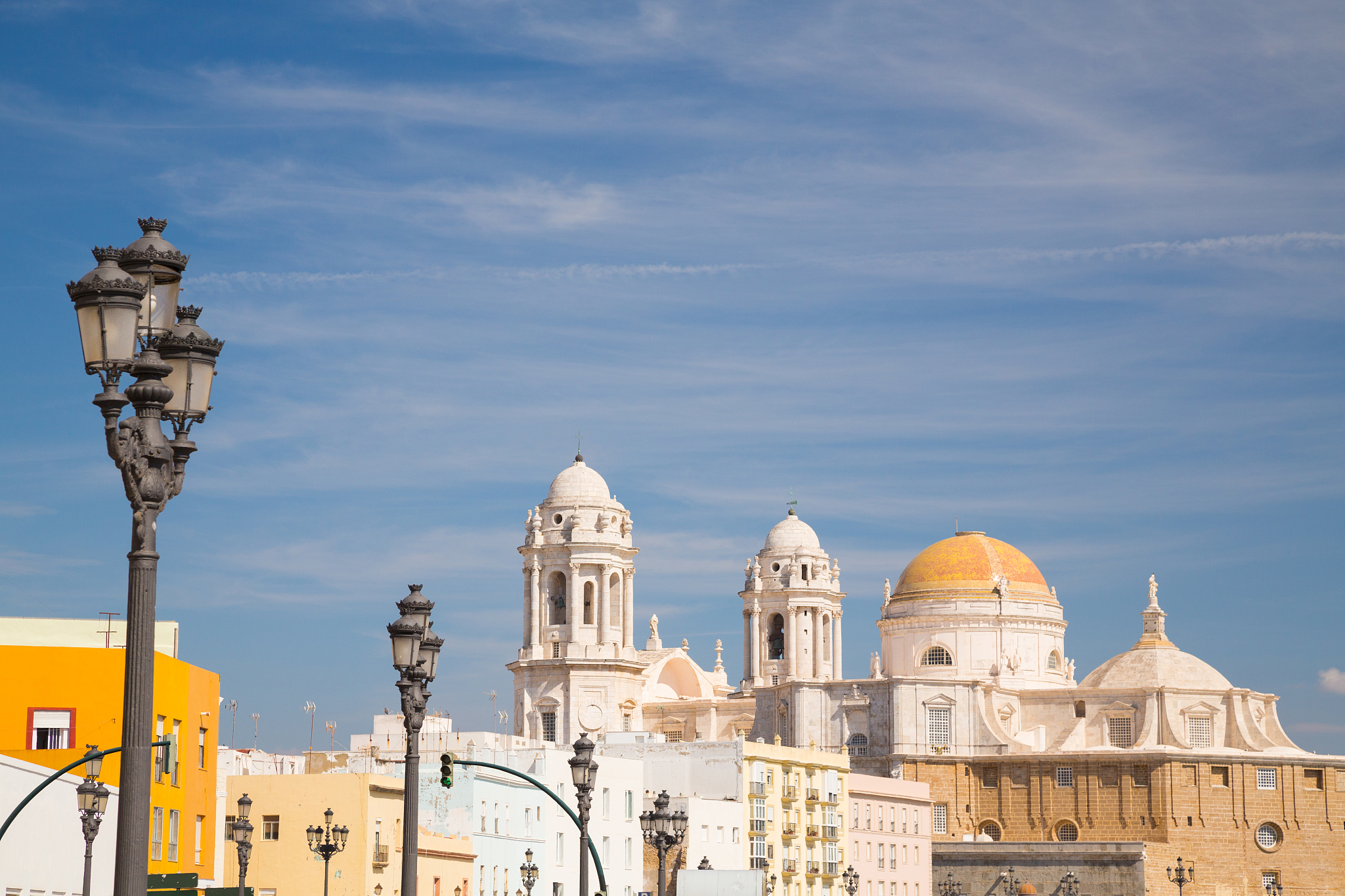 buildings along the coastline of cadiz, spain