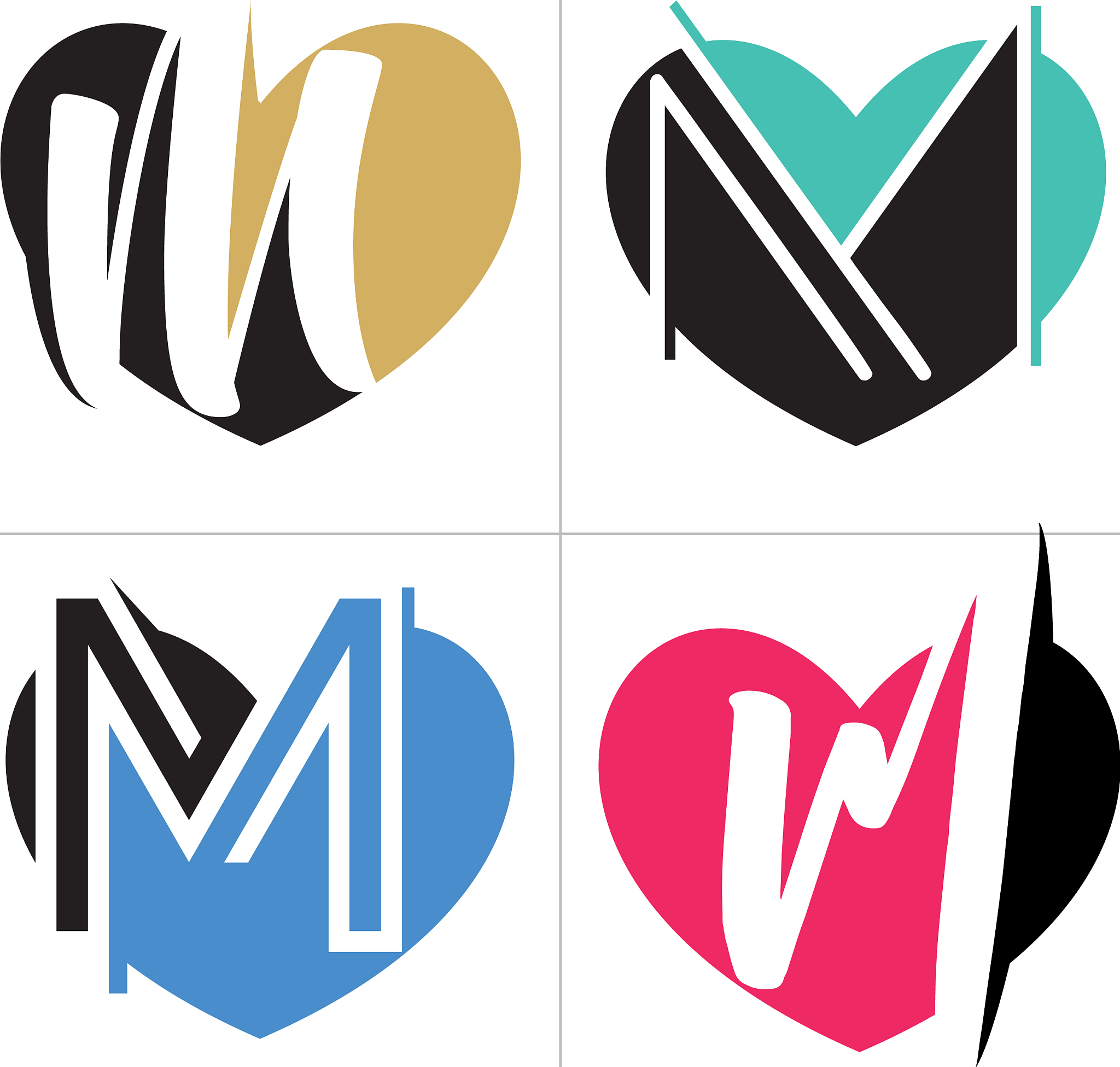 m letter logo design letter m in heart shape