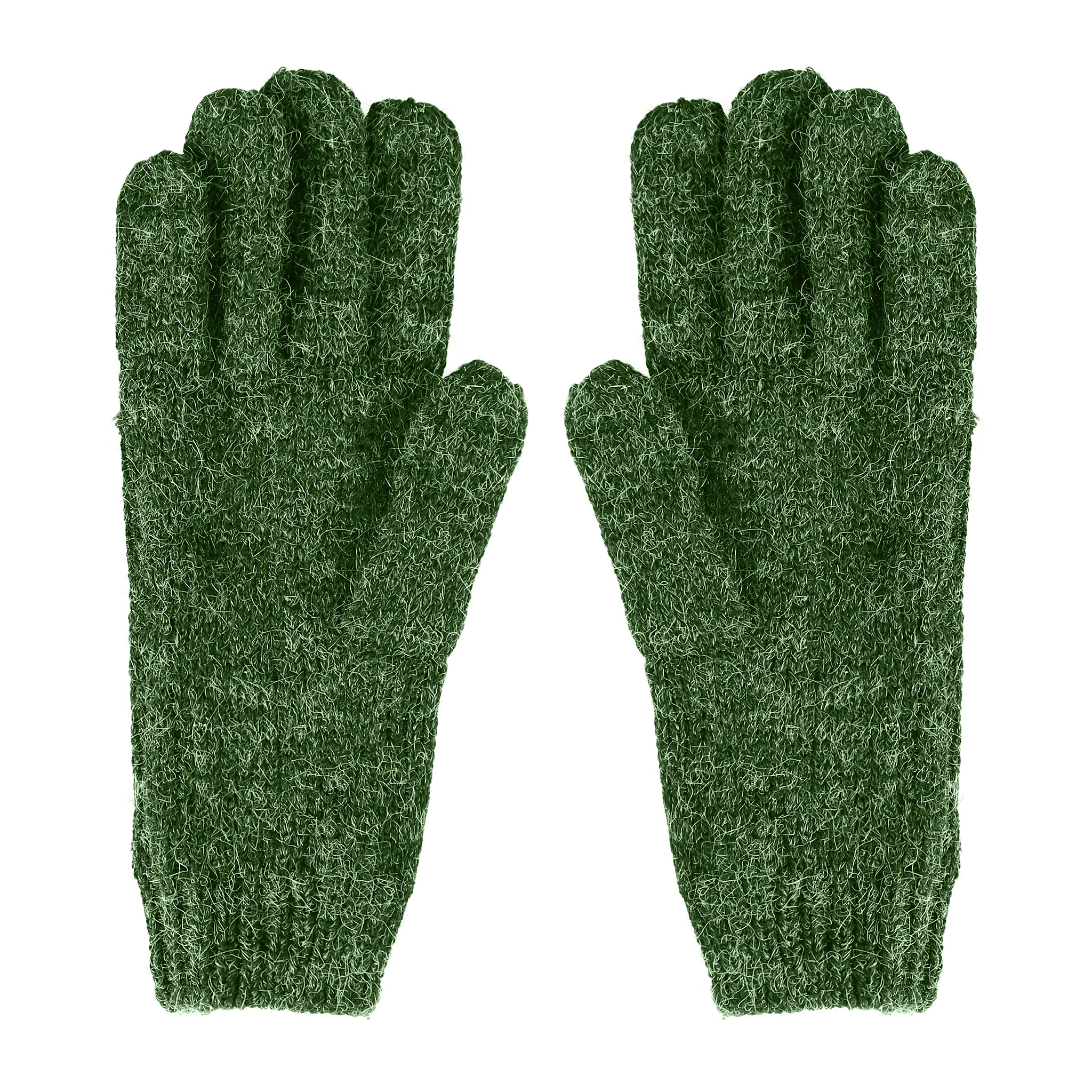 dark green knitted woolen winter gloves isolated