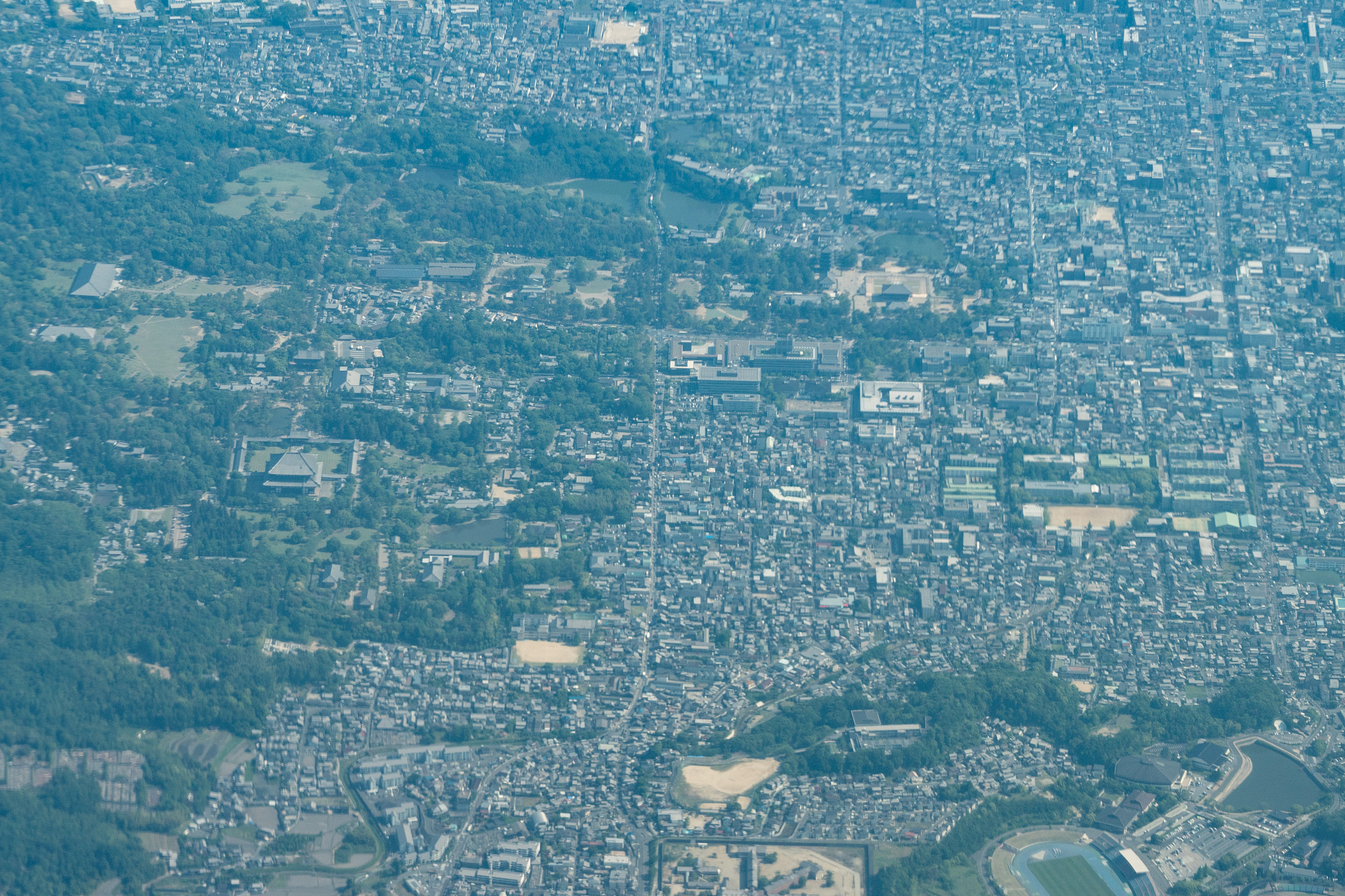 nara city in japan daytime aerial view from airplane