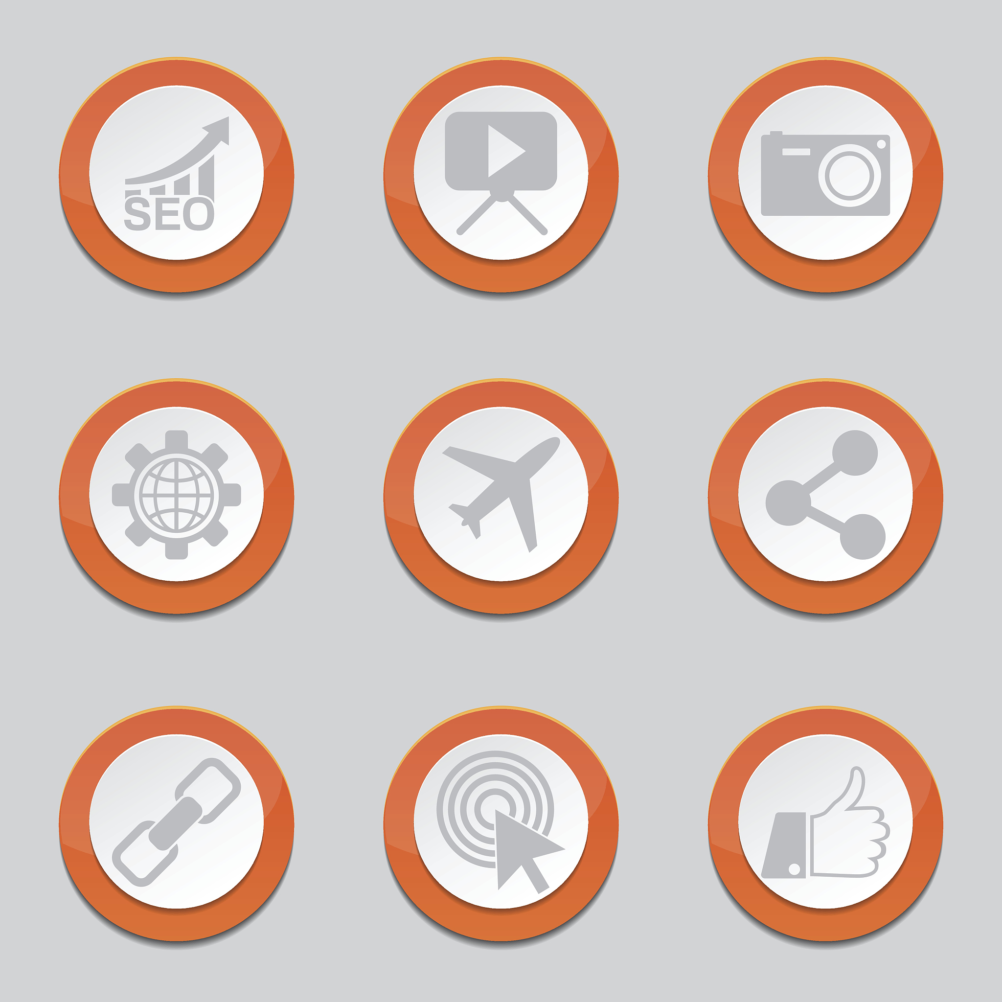 seo internet sign orange vector button icon design set 1