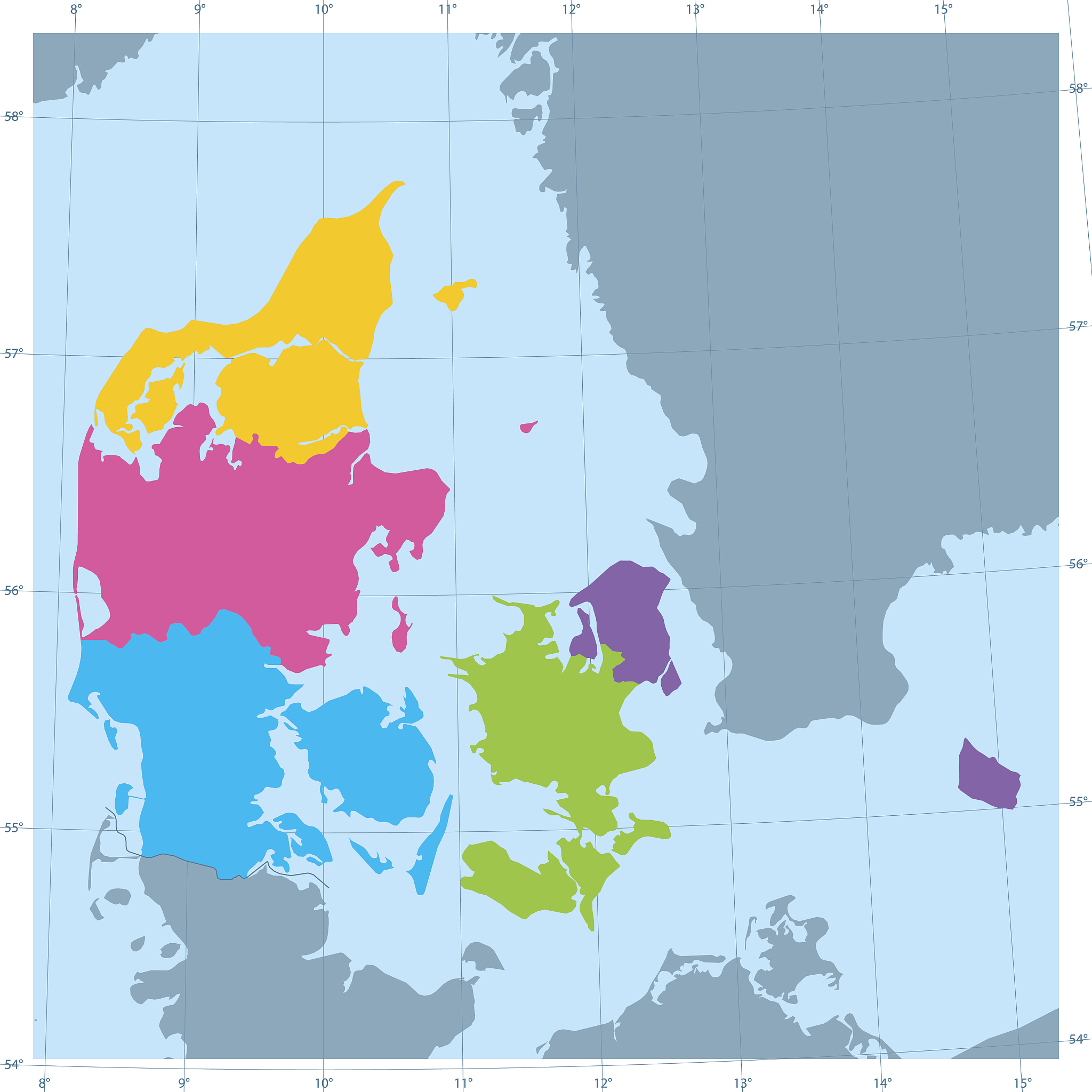 denmark vector map colorful administrative divisions