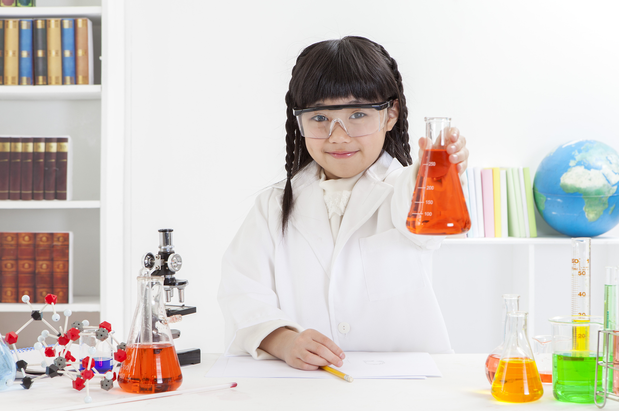女孩,科学实验,儿童