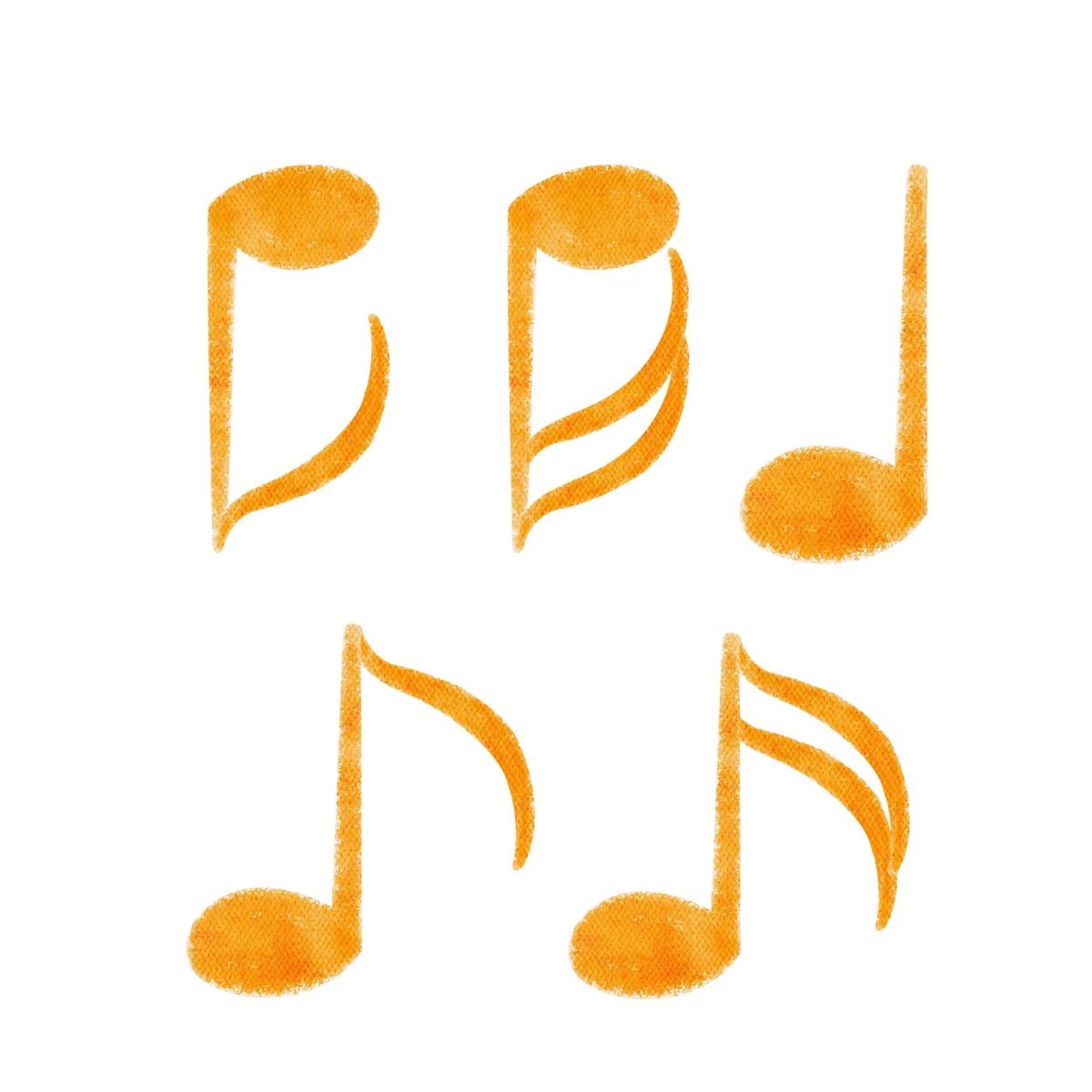 手绘水彩风格的<strong>音乐</strong>符号集合,包括正向和反向的四分