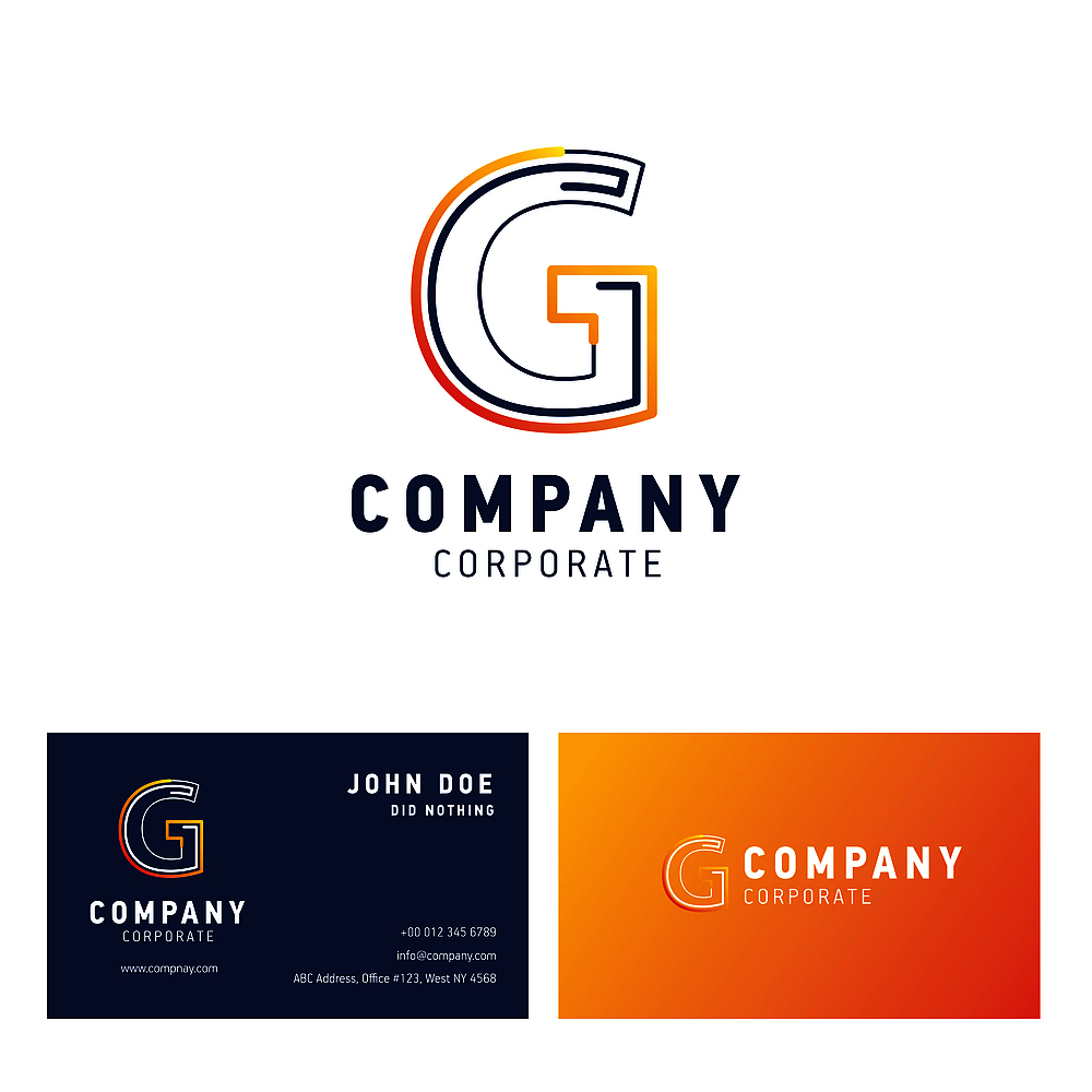 g company logo design with visiting card vector