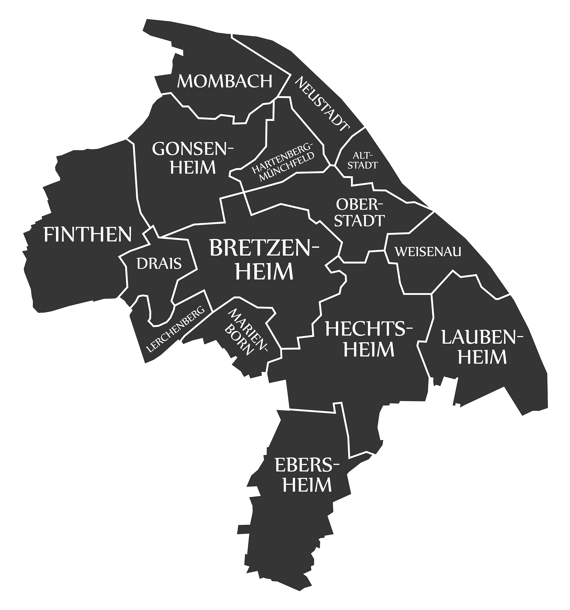 mainz city map germany de labelled black