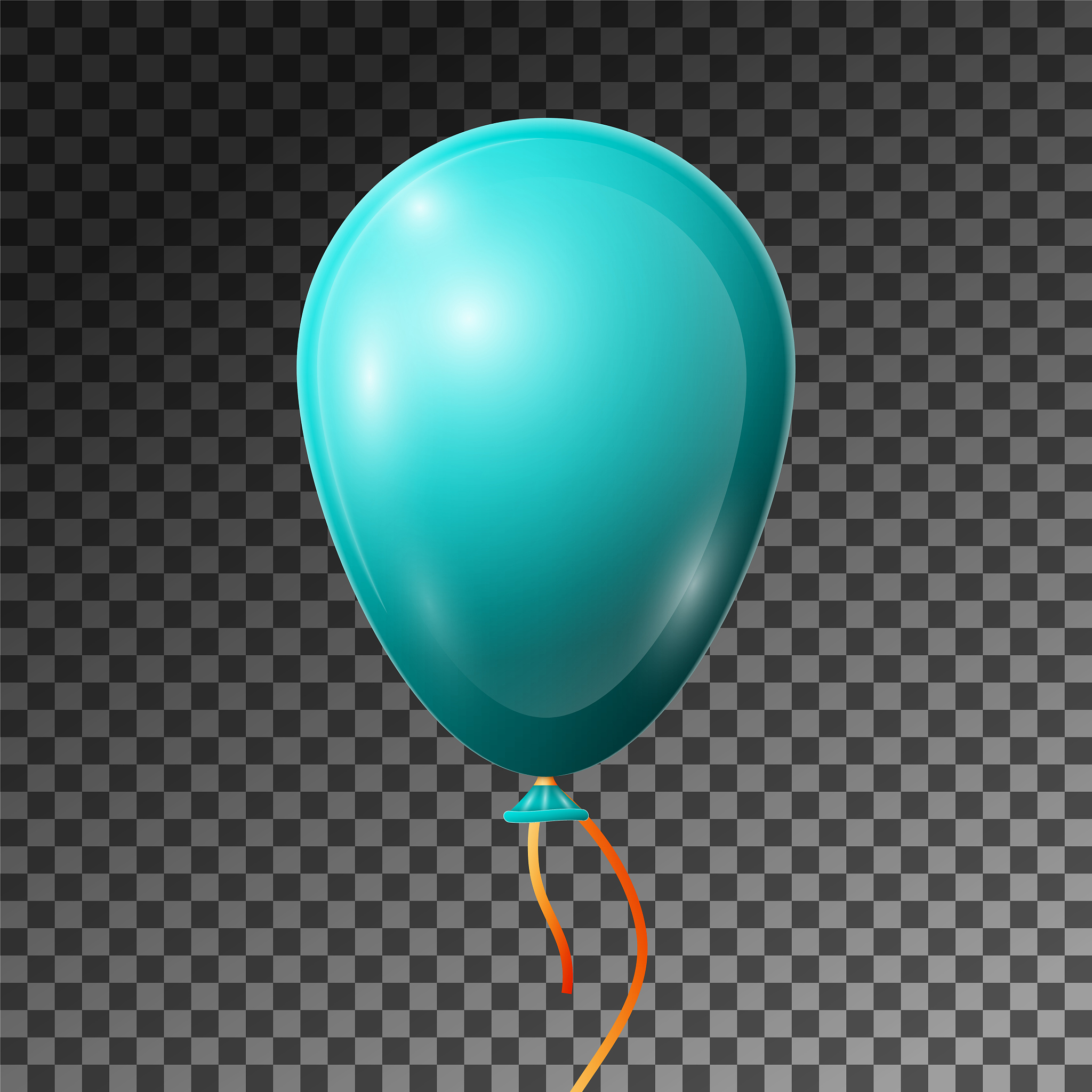 realistic turquoise balloon with ribbon isolated on transparent 